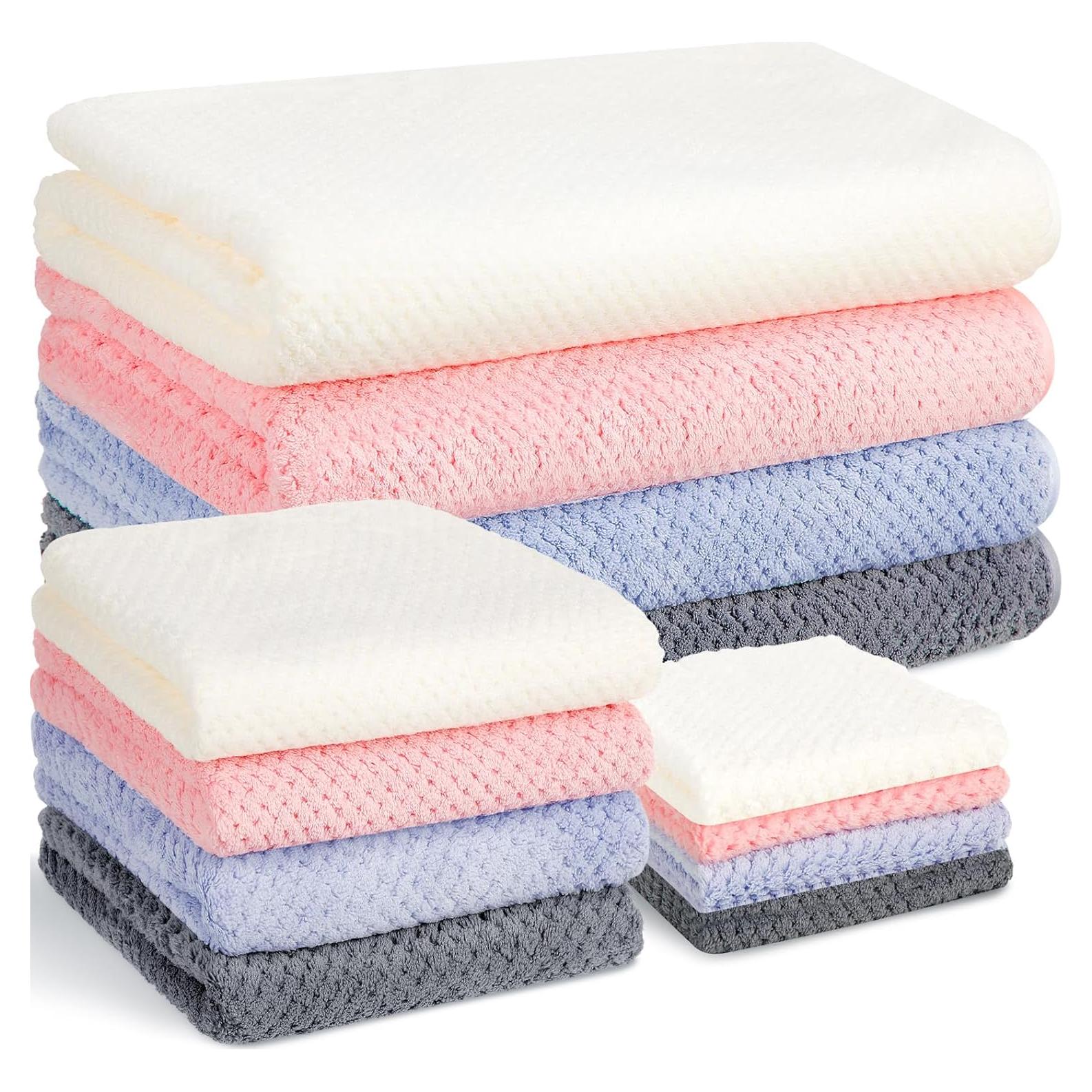 Juego de Toallas de Baño Preboun 12 Pcs Terciopelo Coral