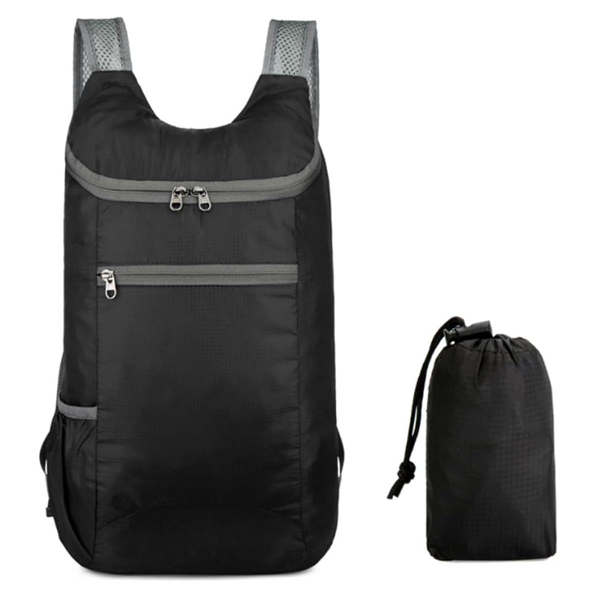 Mochila Plegable 20L Resistente al Agua para Viajes - Negro
