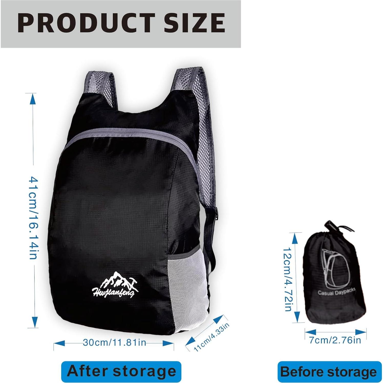 Mochila Plegable Impermeable 20L Ygfejsdnsw Unisex Negra