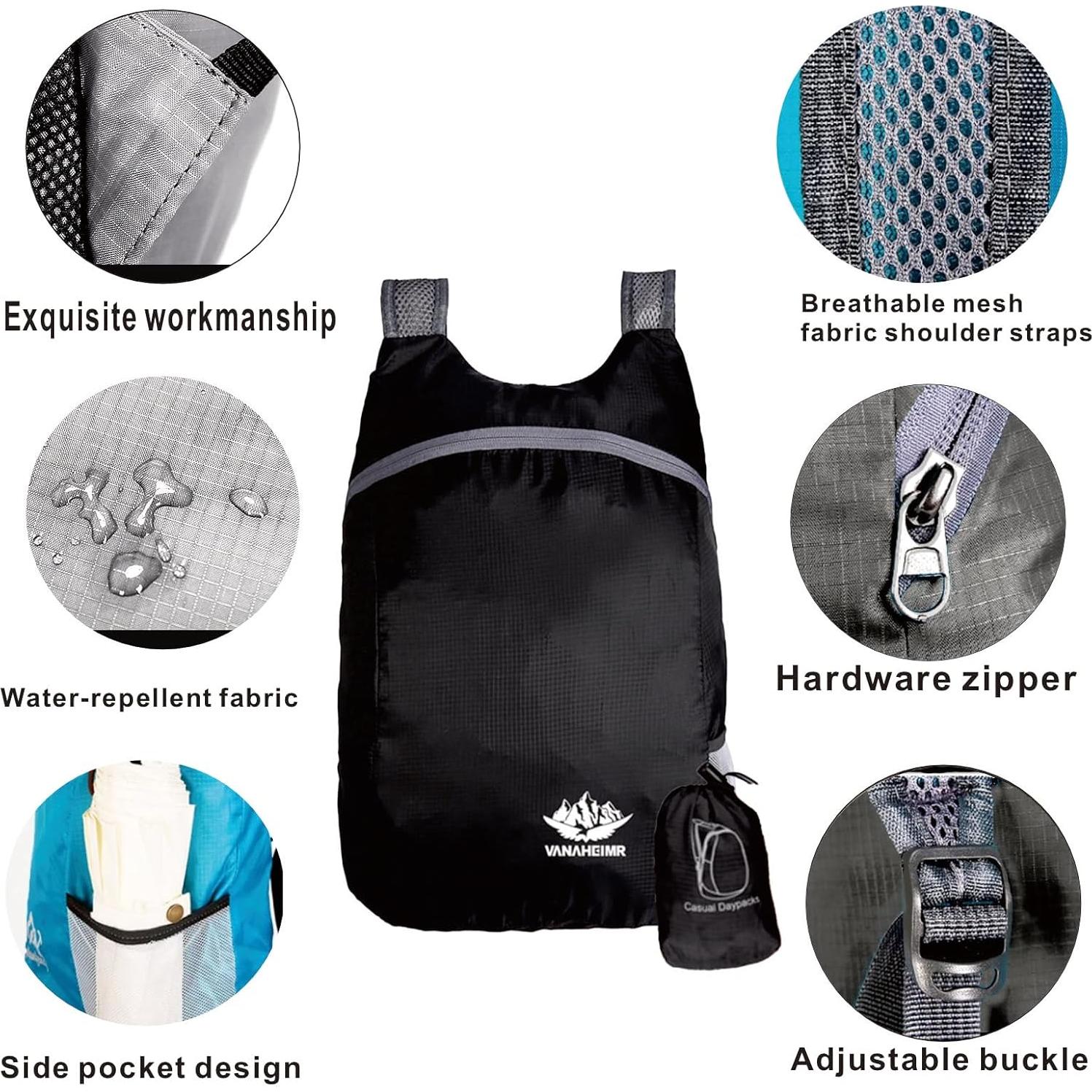 Mochila Plegable Impermeable 20L Ygfejsdnsw Unisex Negra