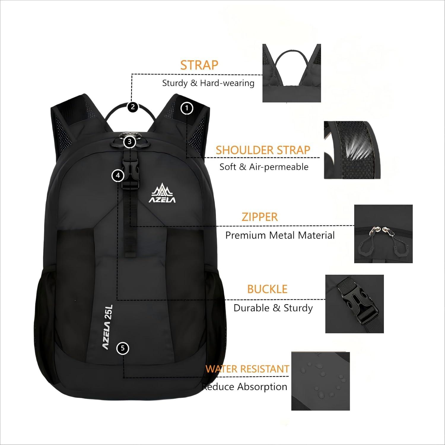 Mochila Plegable Ligera 25L Negra para Viajes y Senderismo