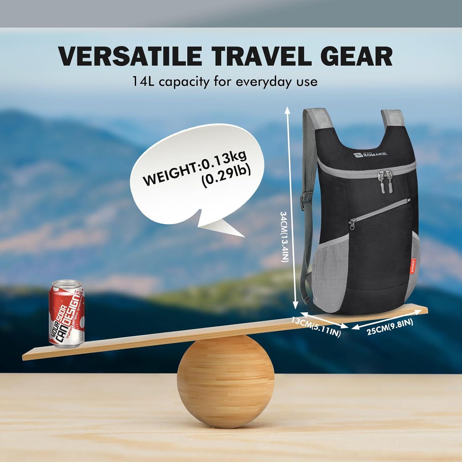 Mochila Plegable ZOMAKE 14L Resistente al Agua Negra