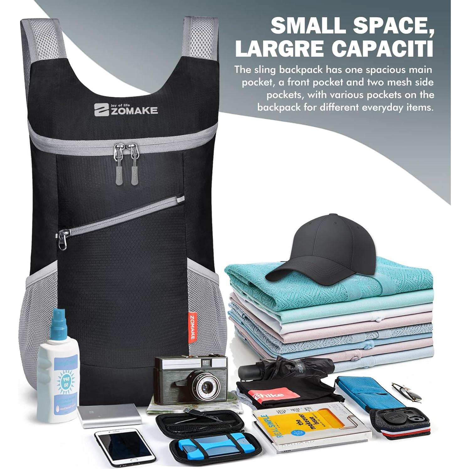 Mochila Plegable ZOMAKE 14L Resistente al Agua Negra