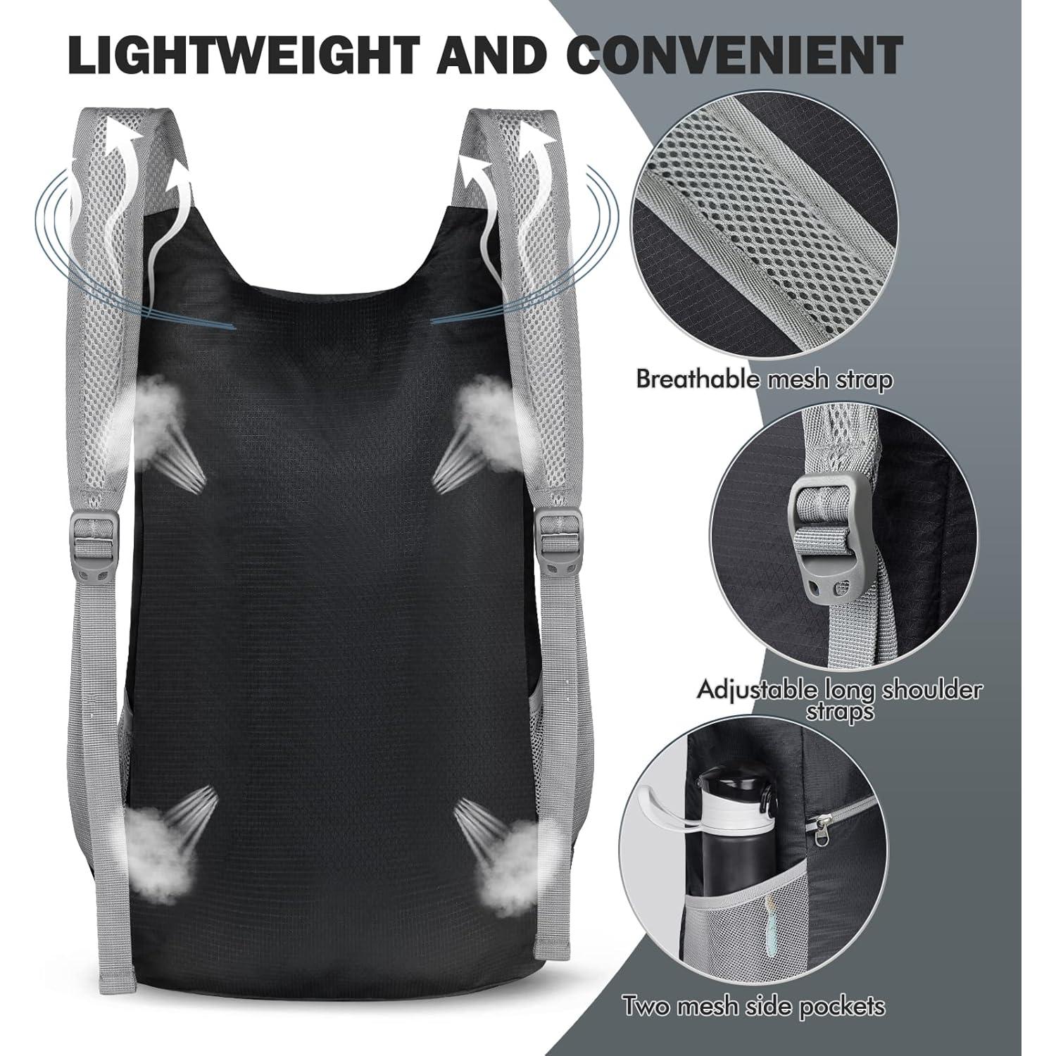 Mochila Plegable ZOMAKE 14L Resistente al Agua Negra