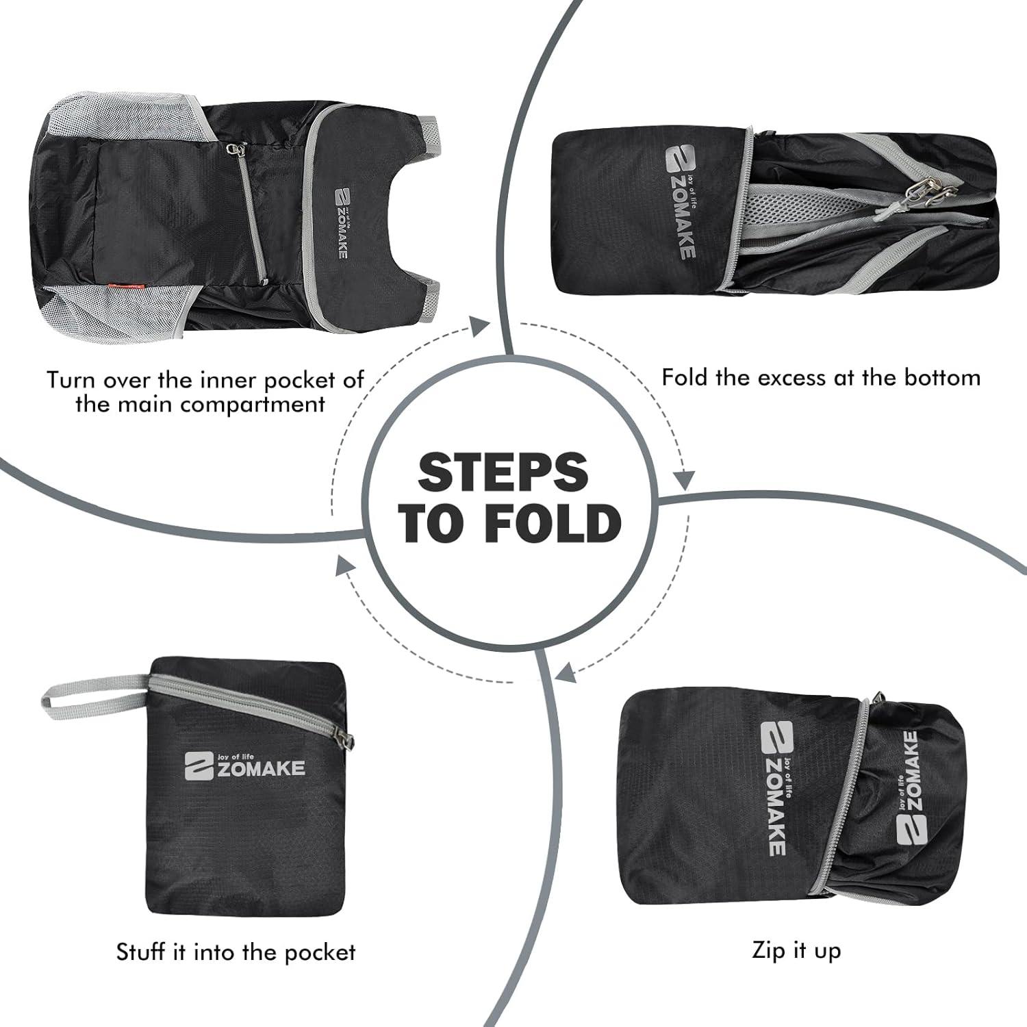 Mochila Plegable ZOMAKE 14L Resistente al Agua Negra