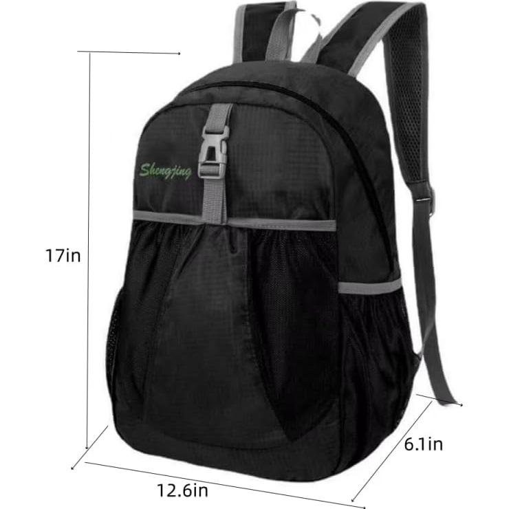 Mochila Plegable Impermeable 28L Negra para Senderismo
