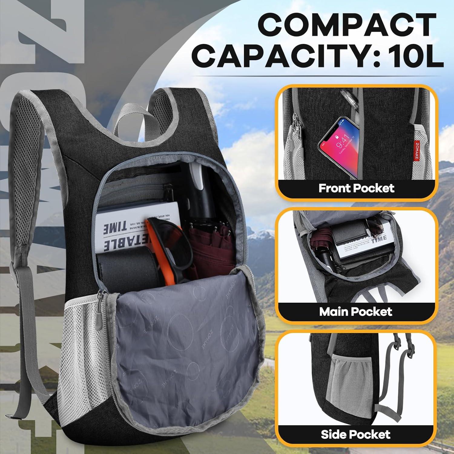 Mochila Plegable Ultra Ligera ZOMAKE 10L Negra