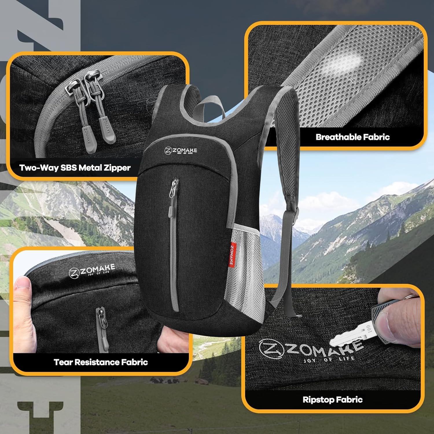 Mochila Plegable Ultra Ligera ZOMAKE 10L Negra