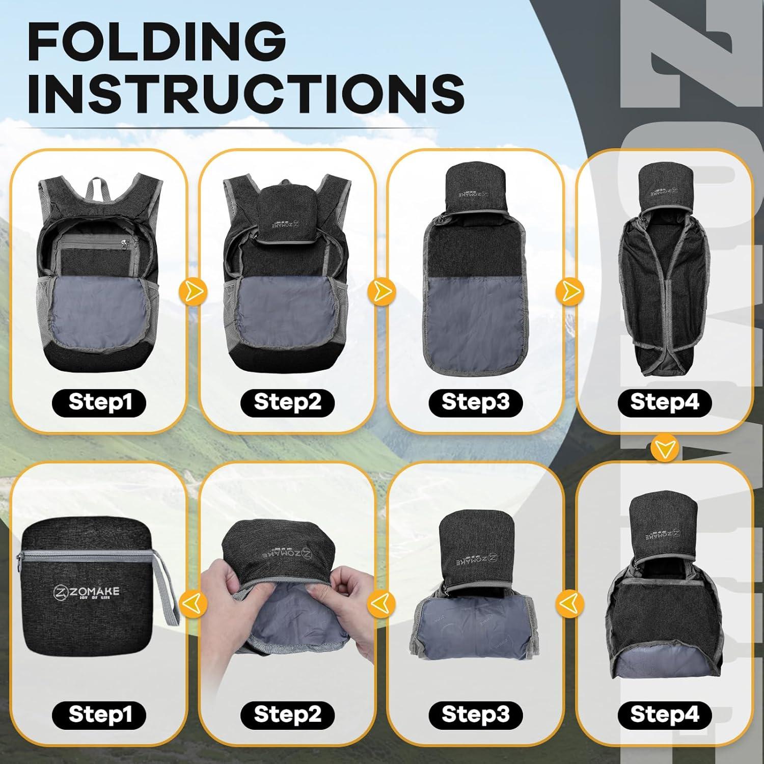 Mochila Plegable Ultra Ligera ZOMAKE 10L Negra