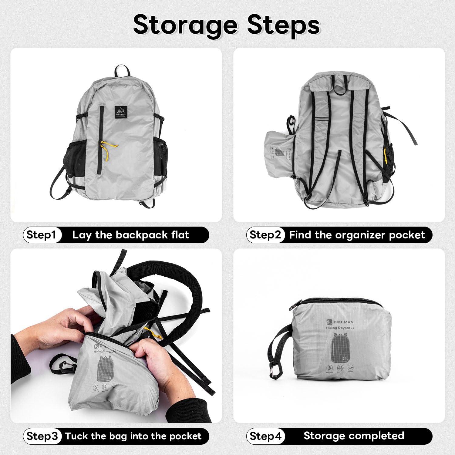 Mochila Plegable Impermeable 24L Nylon 20D Unisex Amarillo