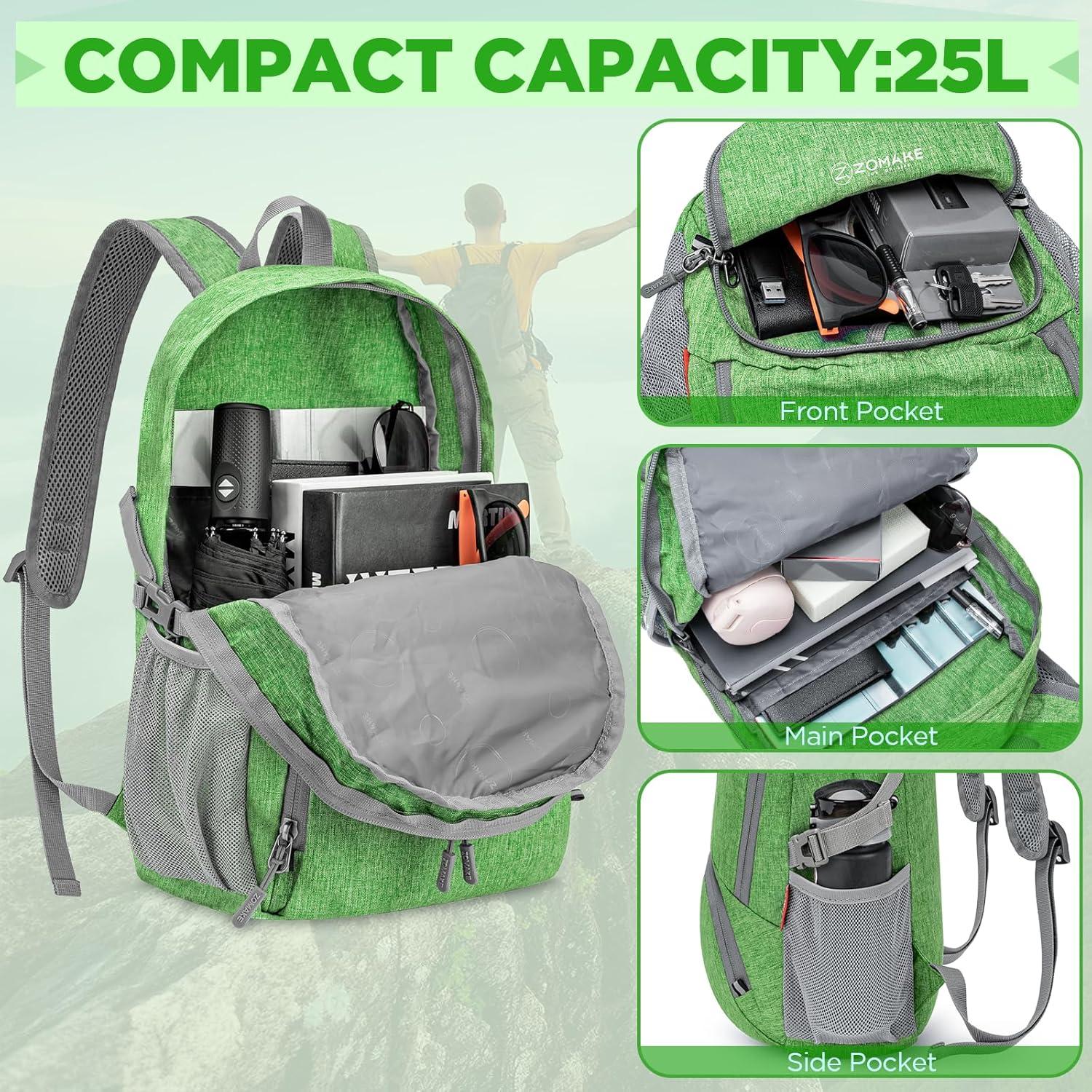 Mochila Plegable ZOMAKE 25L Resistente al Agua Verde Oscuro