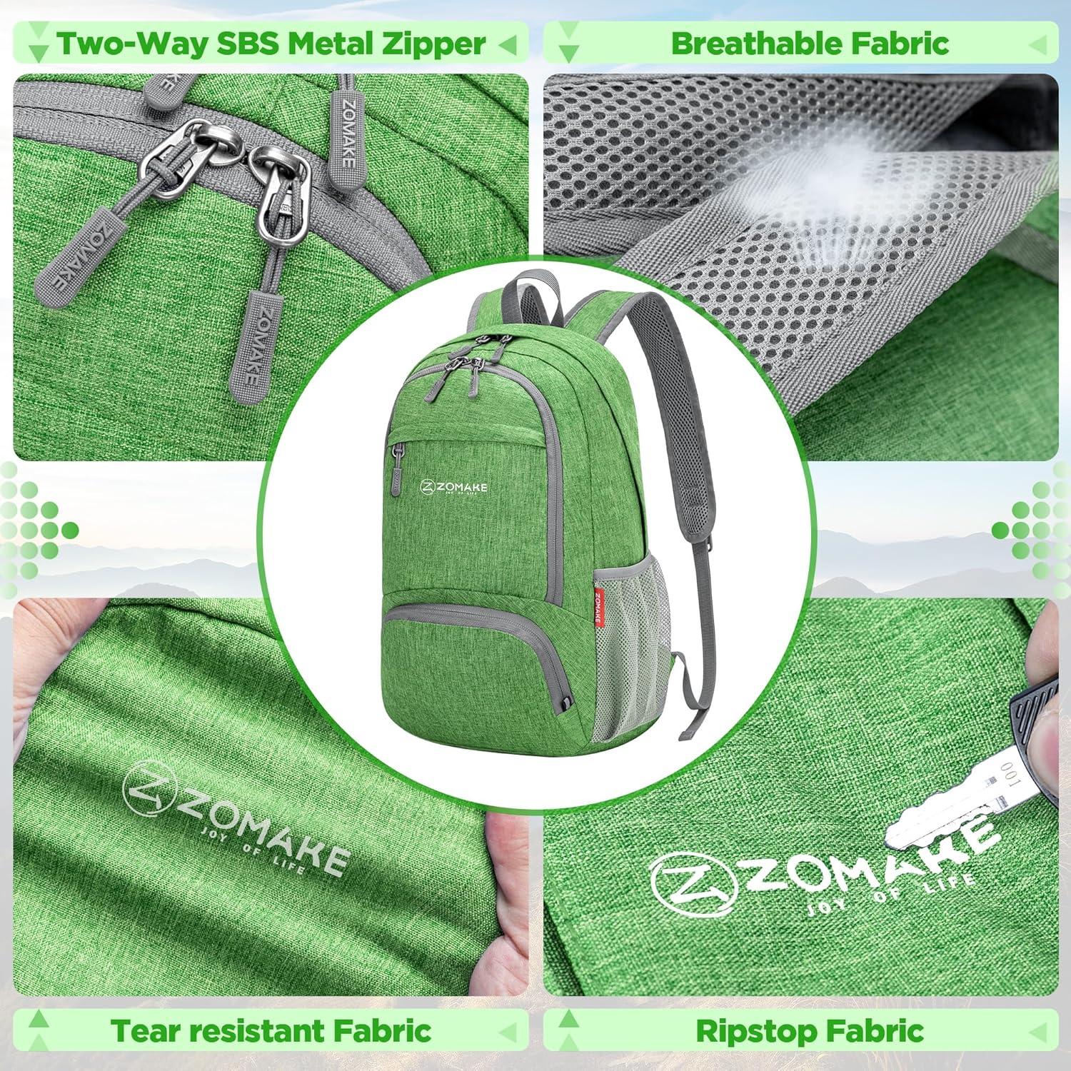 Mochila Plegable ZOMAKE 25L Resistente al Agua Verde Oscuro