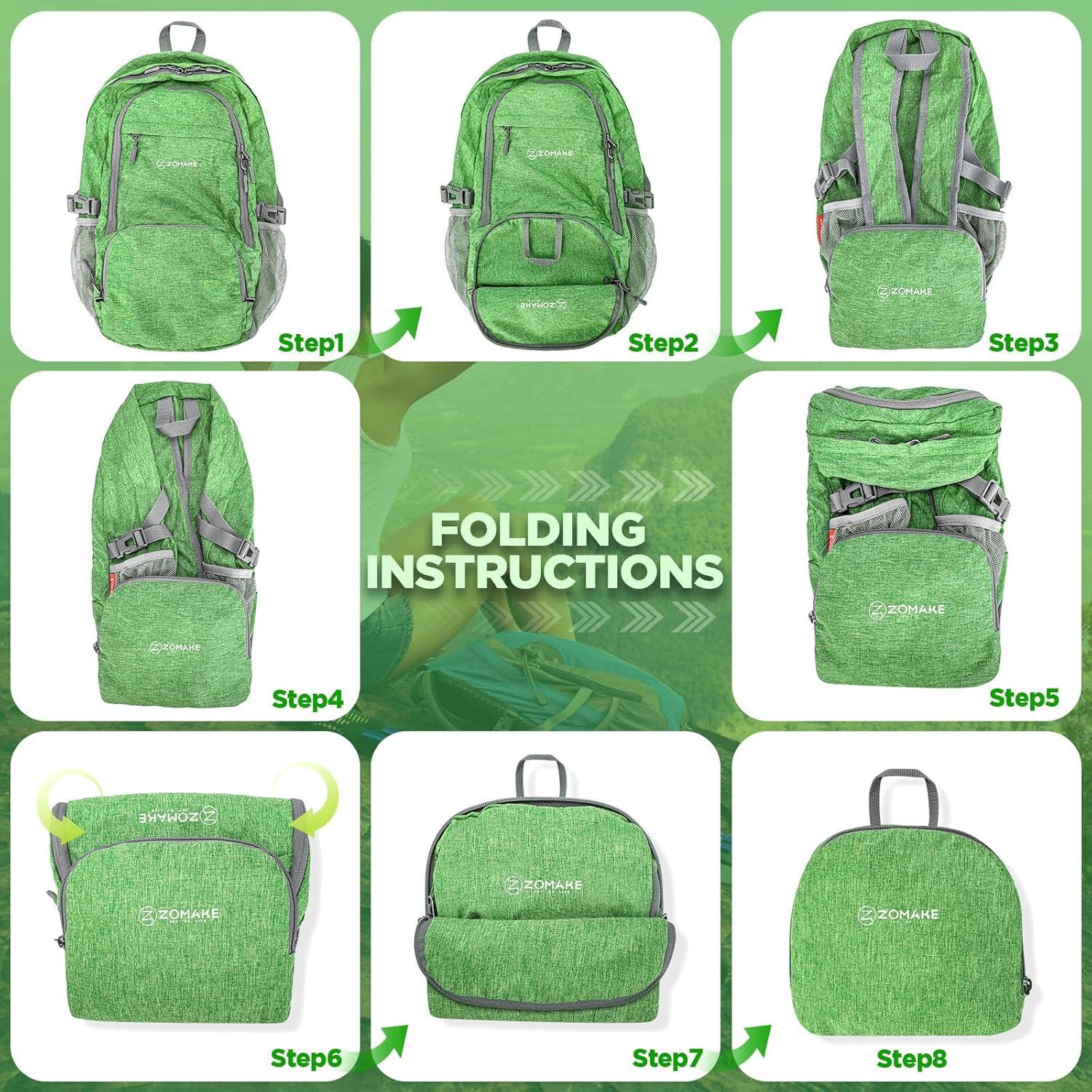 Mochila Plegable ZOMAKE 25L Resistente al Agua Verde Oscuro