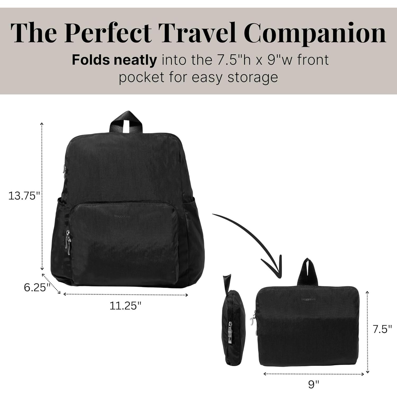 Mochila Plegable Baggallini para Mujeres Negra 34.93x28.58x15.88 cm