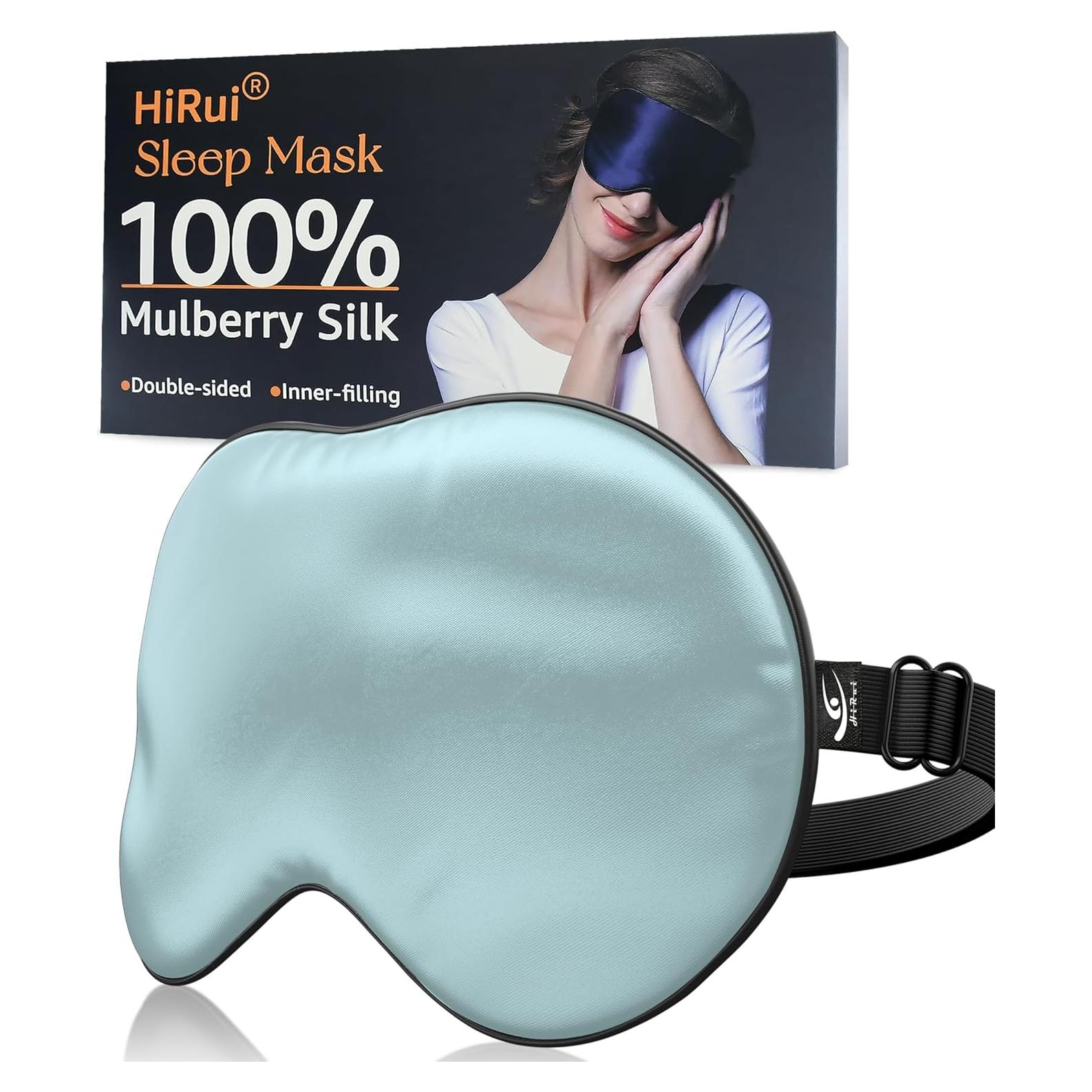 Máscara de Sueño de Seda HiRui Azul Claro 100% Seda Morera