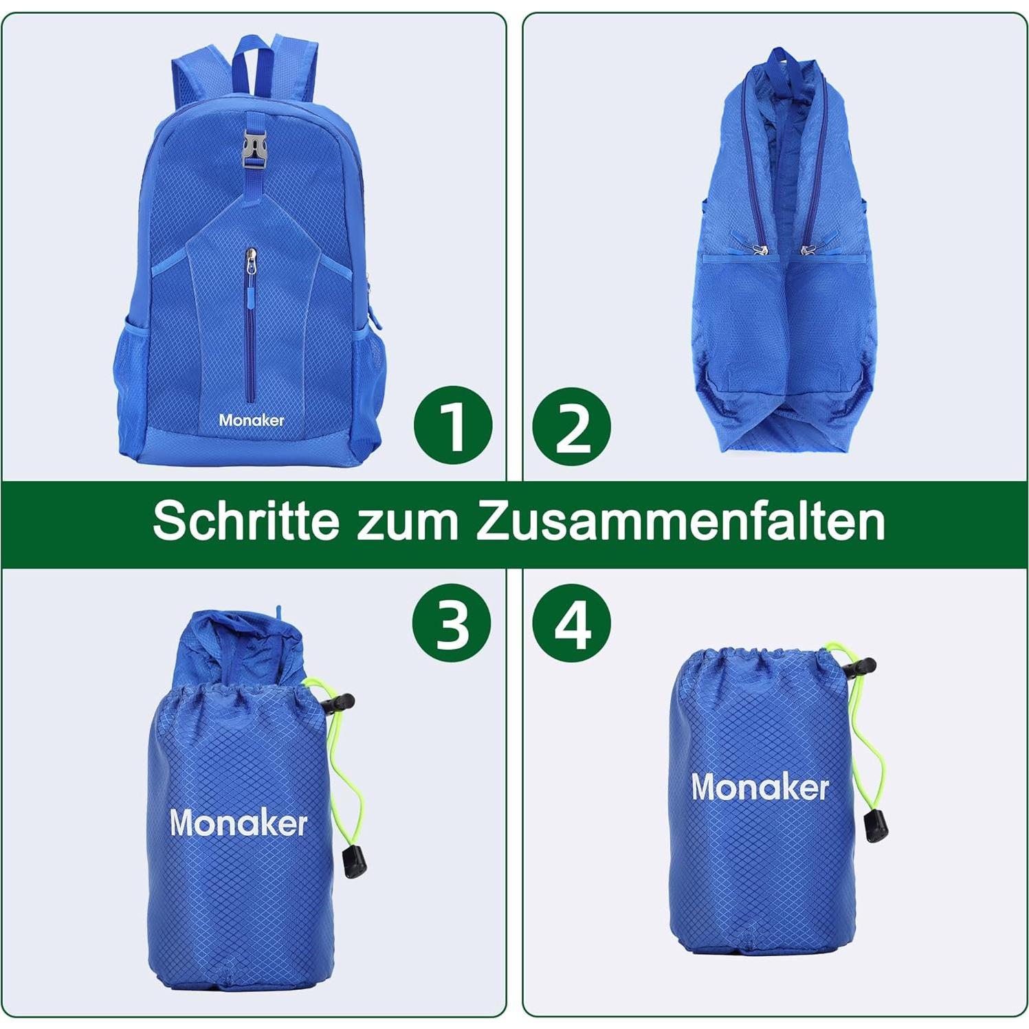 Mochila Plegable Ultraligera Monaker 20L Azul Impermeable