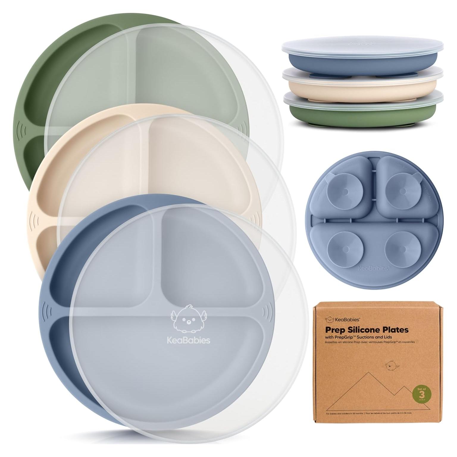 Platos de Succión Silicona KeaBabies con Tapas - 3 Unidades