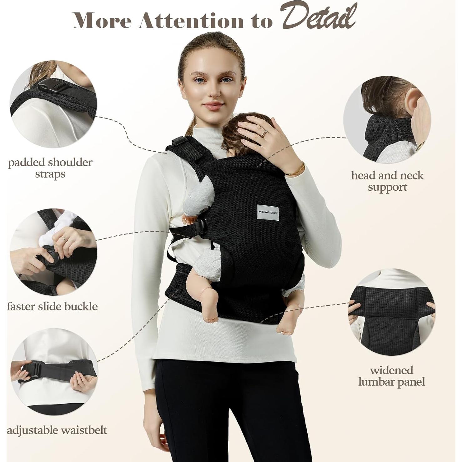 Portabebés Ergonómico Misswisdom Negro 3-14 kg Ajustable