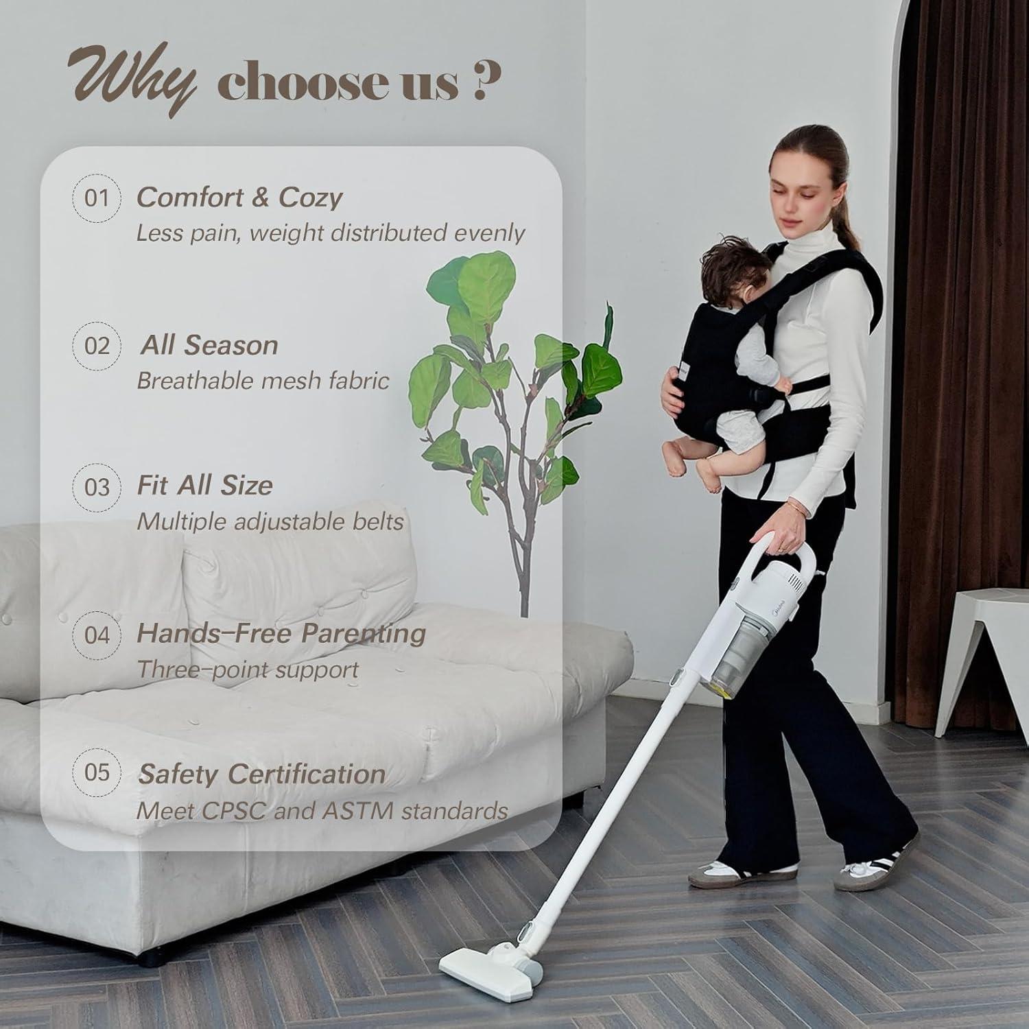 Portabebés Ergonómico Misswisdom Negro 3-14 kg Ajustable