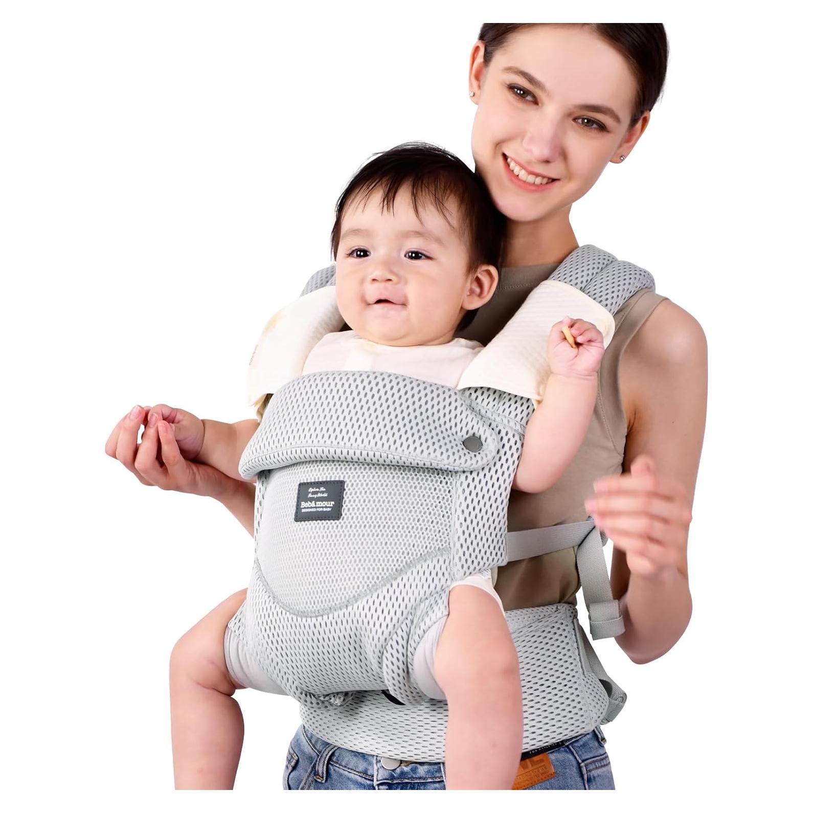 Portabebés Ergonómico Bebamour Gris 3-14.5kg Malla Transpirable