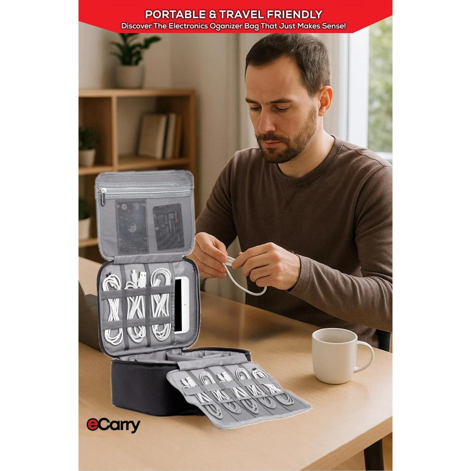 Organizador de Cables eCarry - Funda de Viaje Multicapa 25.4x20.6cm