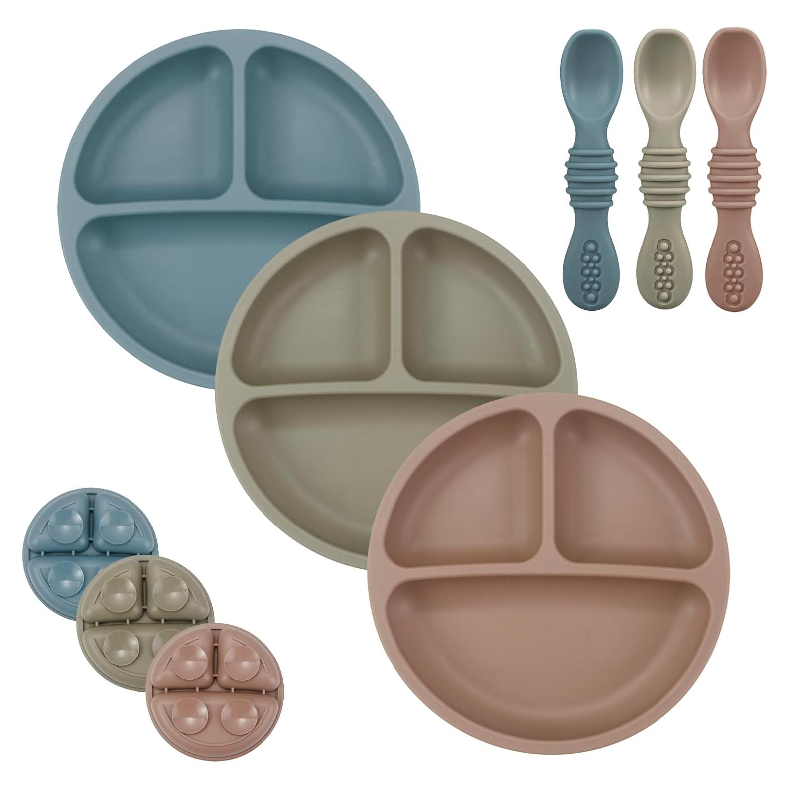 Juego de Alimentación PandaEar Bebés 3 Platos y 3 Cucharas Silicona