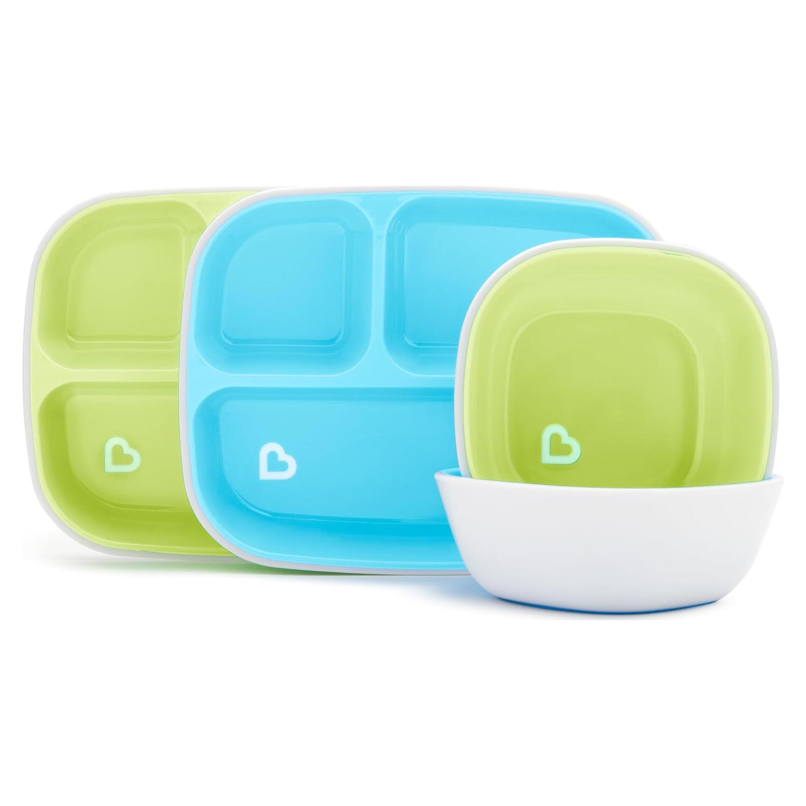 Juego de Platos y Cuencos Divididos Munchkin 4 Piezas Azul Verde