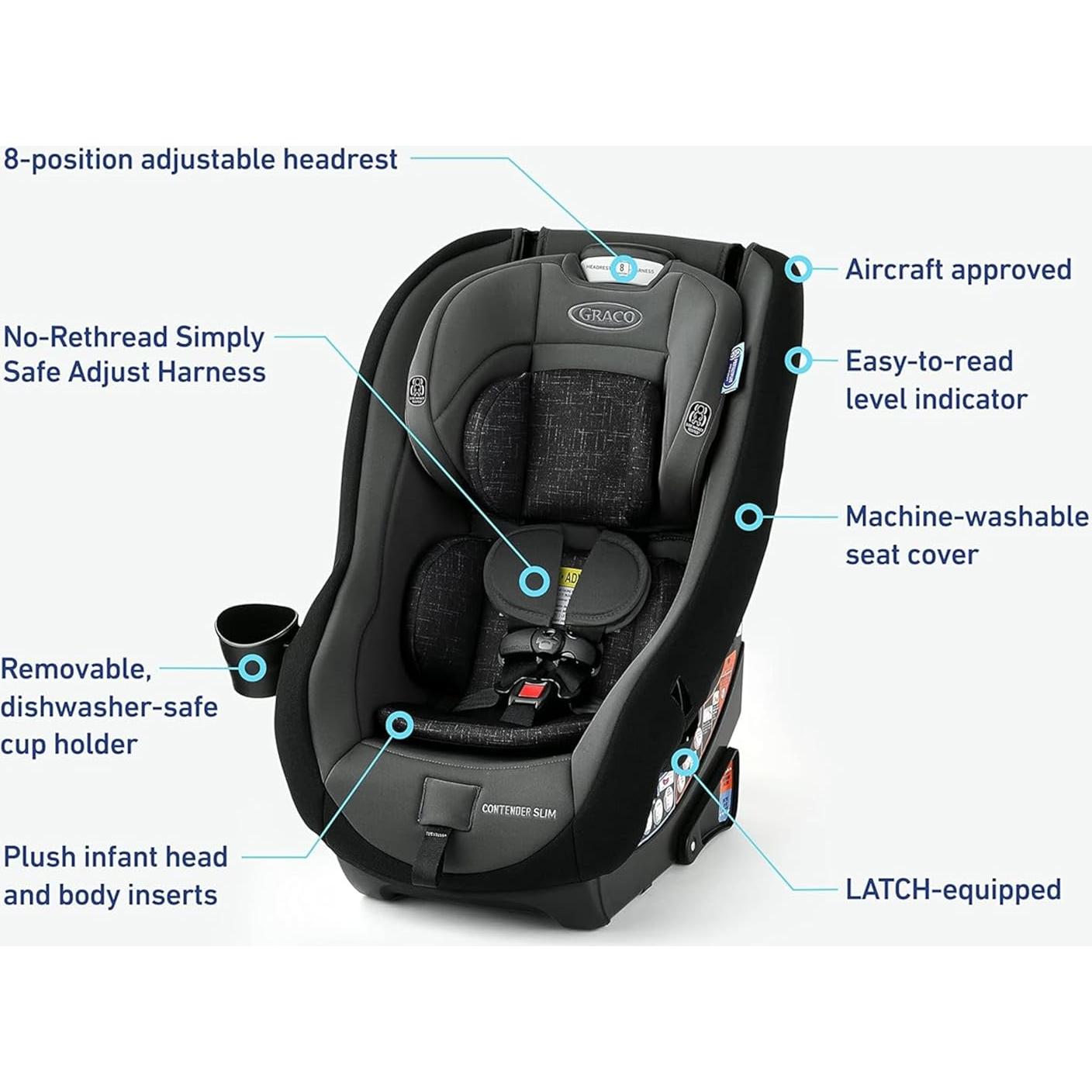 Asiento de auto convertible Graco Contender Slim, 2 modos, compacto