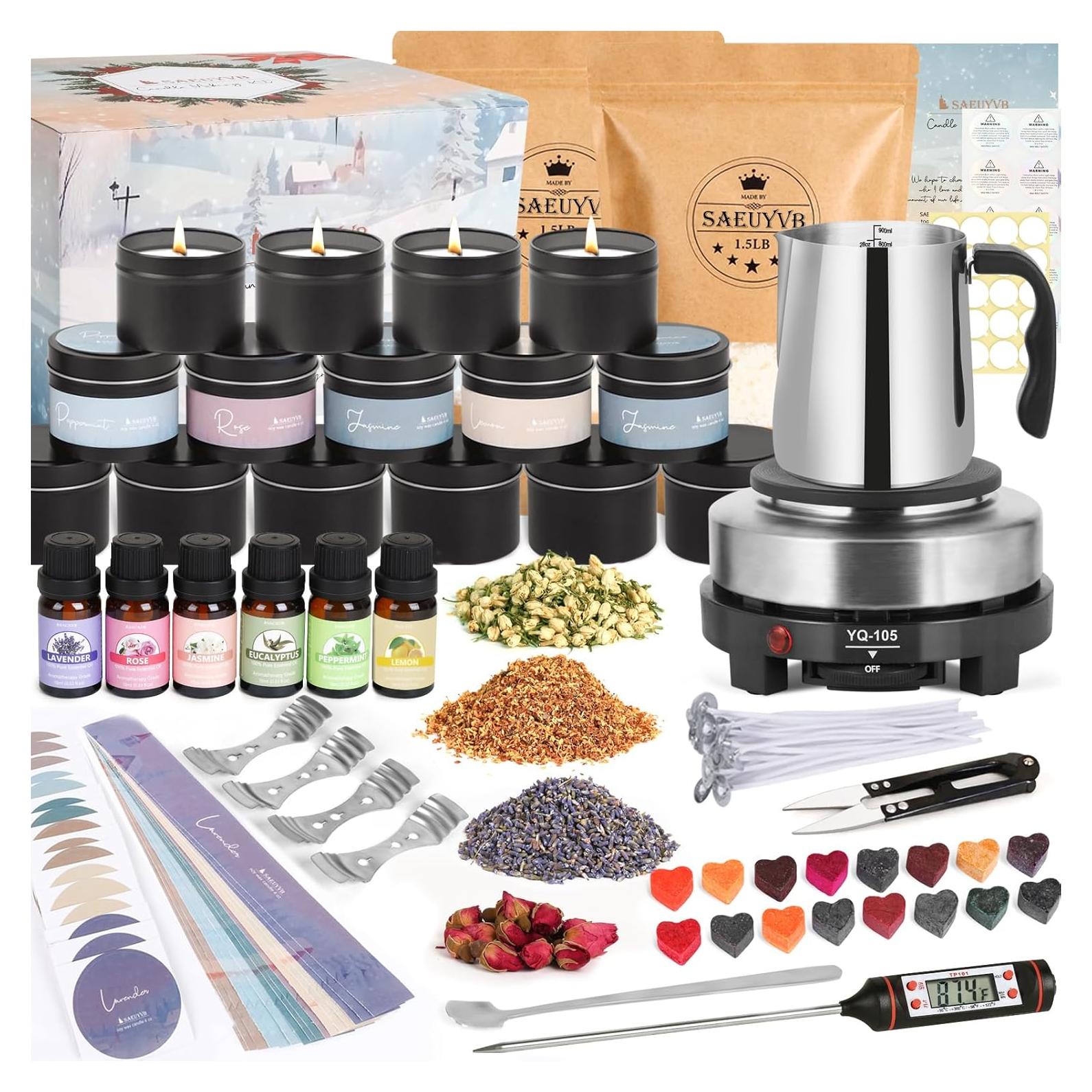 Kit de Fabricación de Velas SAEUYVB - 15 Latas, Cera de Soja, Derretidor