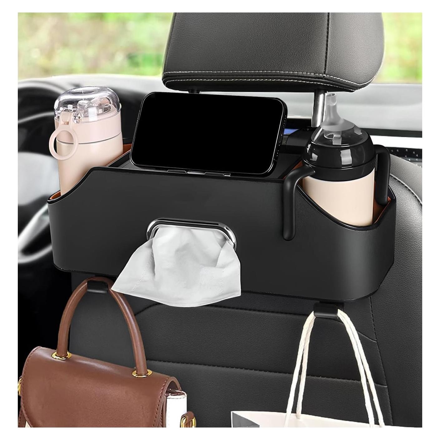 Organizador de respaldo de asiento NYTKL con 2 portavasos y ganchos