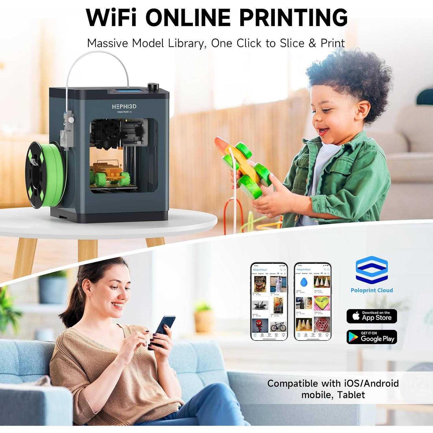 Impresora 3D HEPHI3D Tina2 Plus 250mm/s Compacta Automática