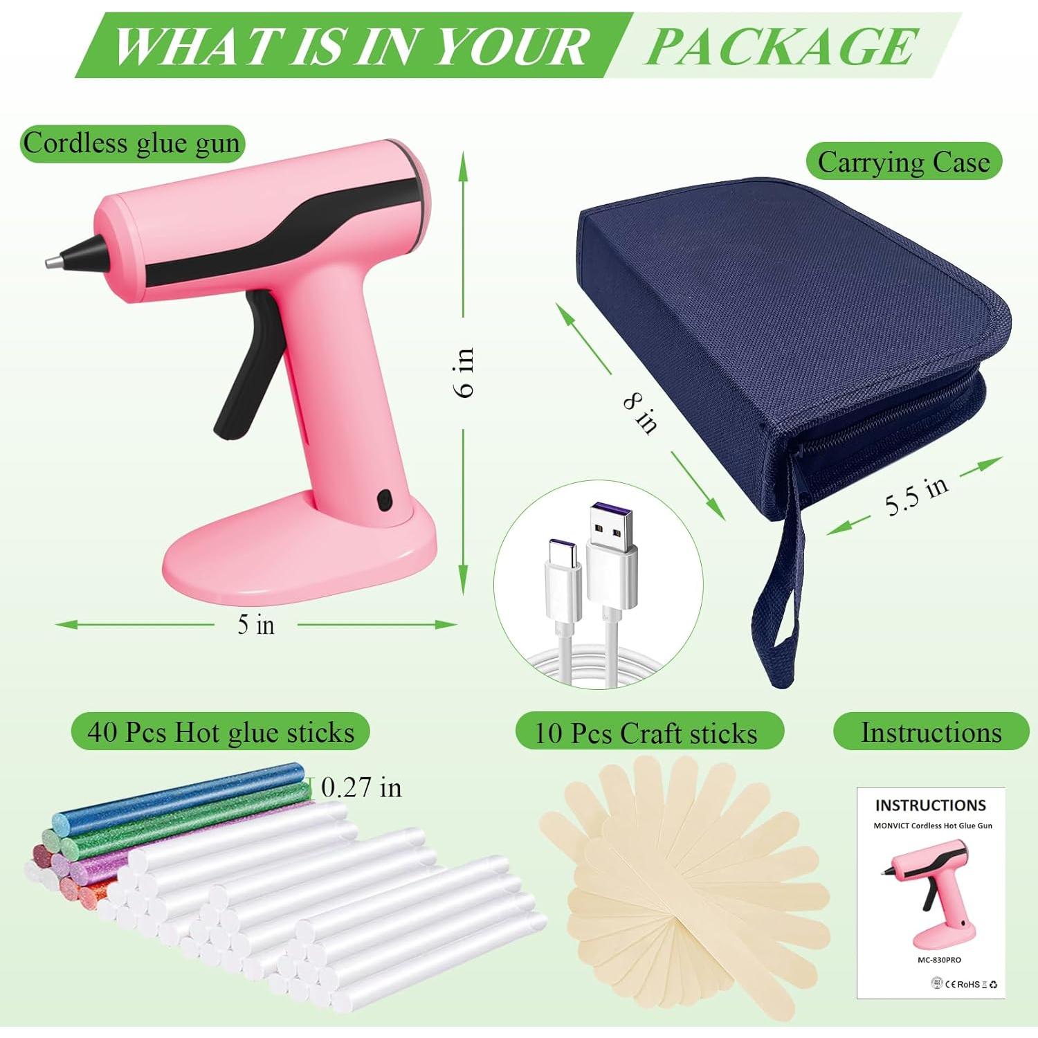 Pistola de Pegamento Caliente Inalámbrica MONVICT Rosa con 40 Barras