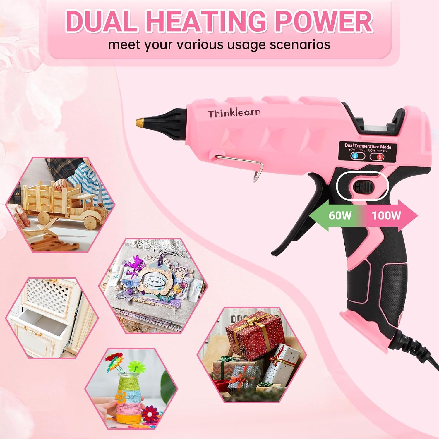 Pistola de Pegamento Caliente ThinkLearn 60/100W Rosa con 15 Barras