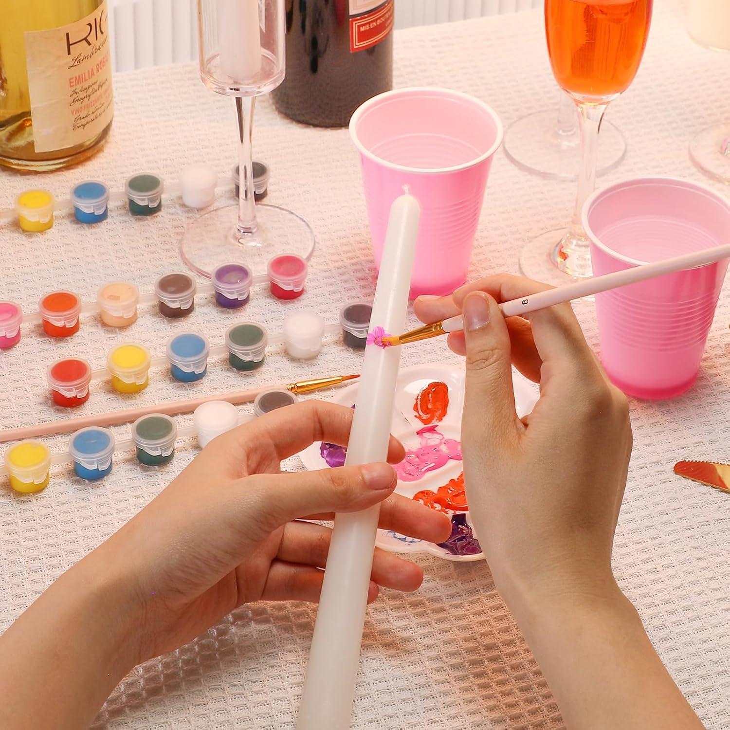 Kit de Pintura de Velas Resholder 64 Pcs - 16 Velas Blancas, 24 Pinceles, 96 Colores