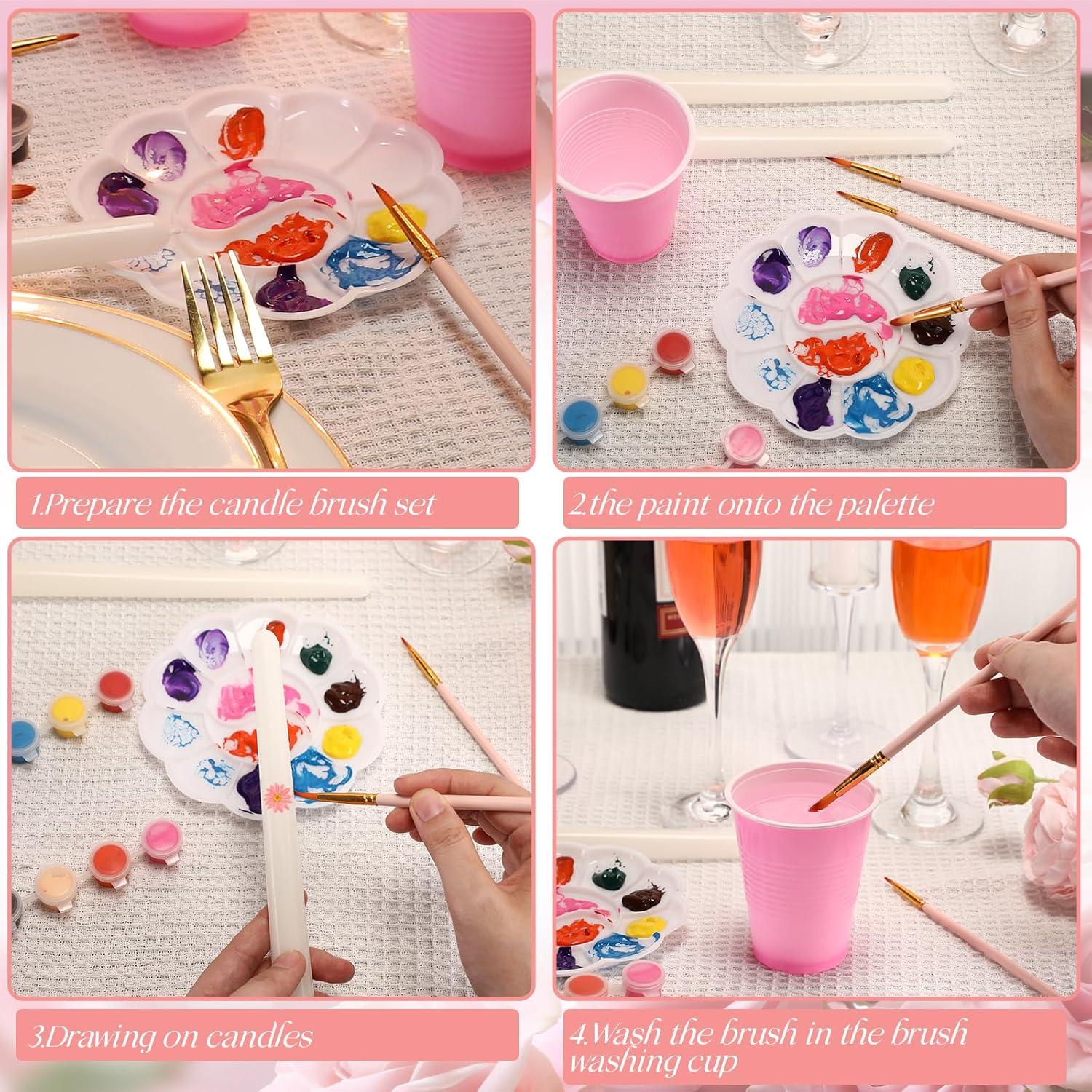 Kit de Pintura de Velas Resholder 64 Pcs - 16 Velas Blancas, 24 Pinceles, 96 Colores