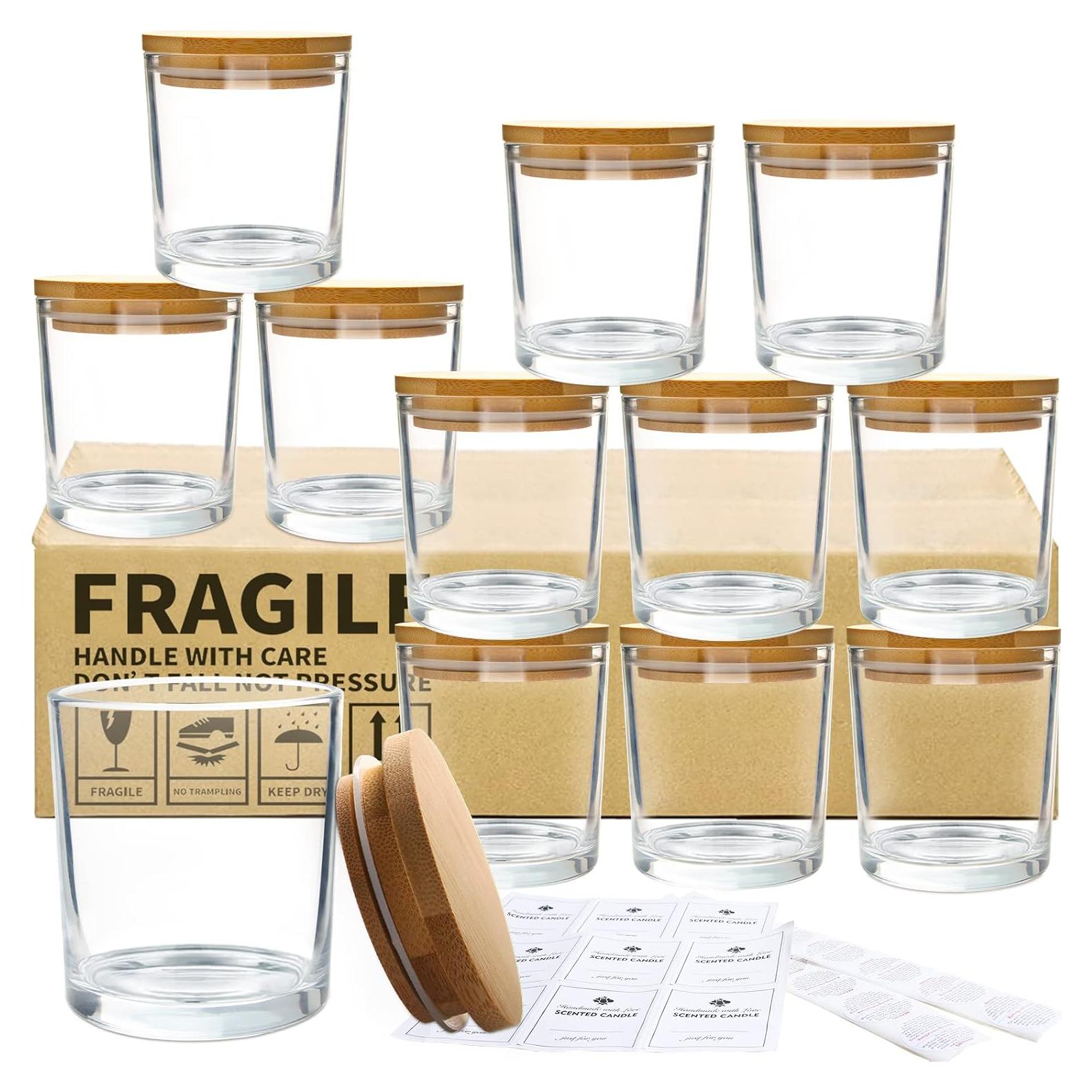 Tarros de Velas de Vidrio CONNOO 295g con Tapas de Bambú - 12 Piezas
