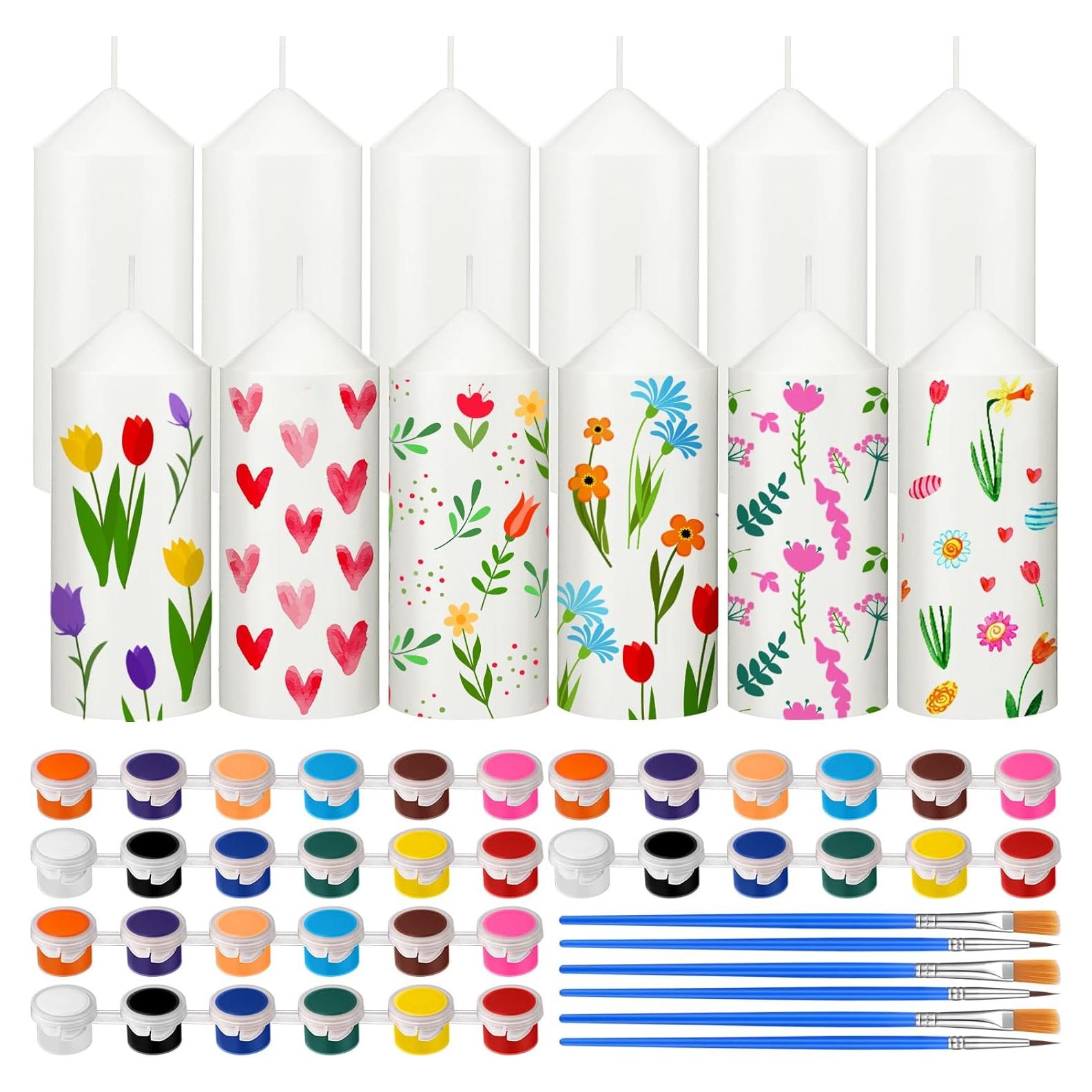 Kit de Pintura de Velas MTLEE 48 Pcs DIY con 6 Velas Blancas