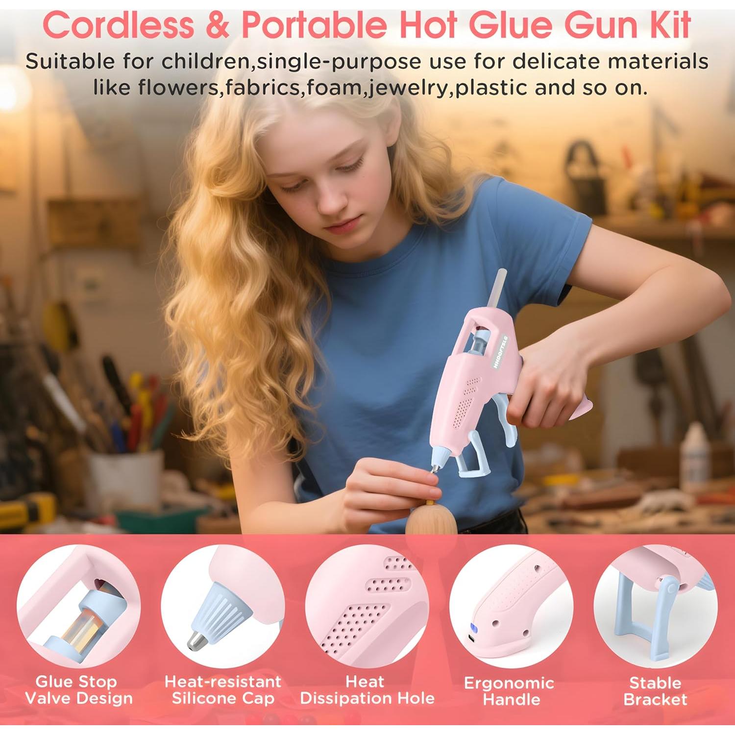 Pistola de Silicona Caliente Inalámbrica HHDQFTSLG 20W Rosa