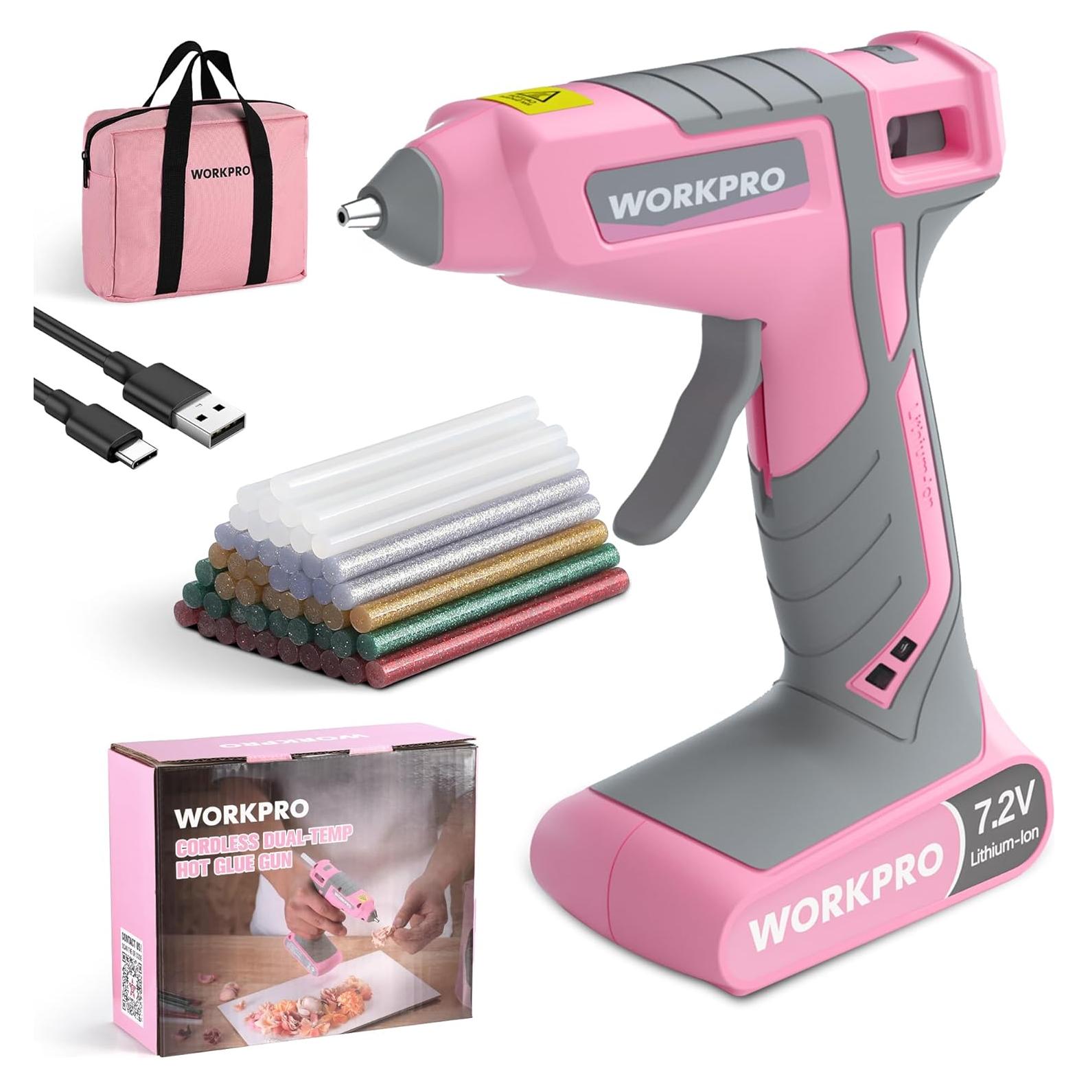 Pistola de Pegamento Caliente Inalámbrica WORKPRO 7.2V con 50 Barras