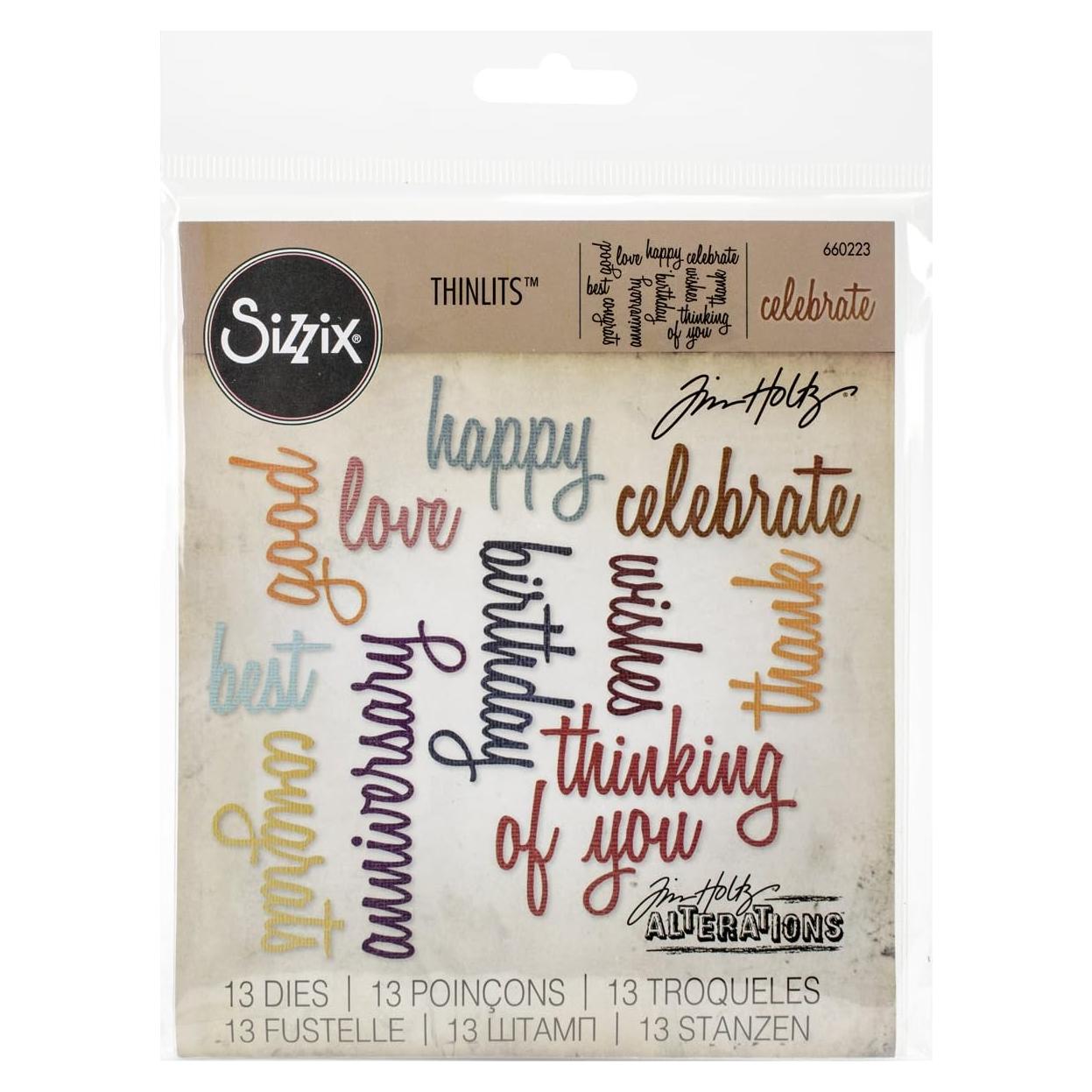 Troqueles Sizzix Palabras de Celebración Tim Holtz 8.9x1.9cm