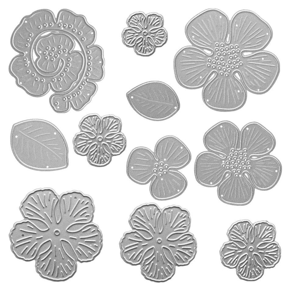 Troqueles de Corte de Metal Belamour 9 Flores y 2 Hojas