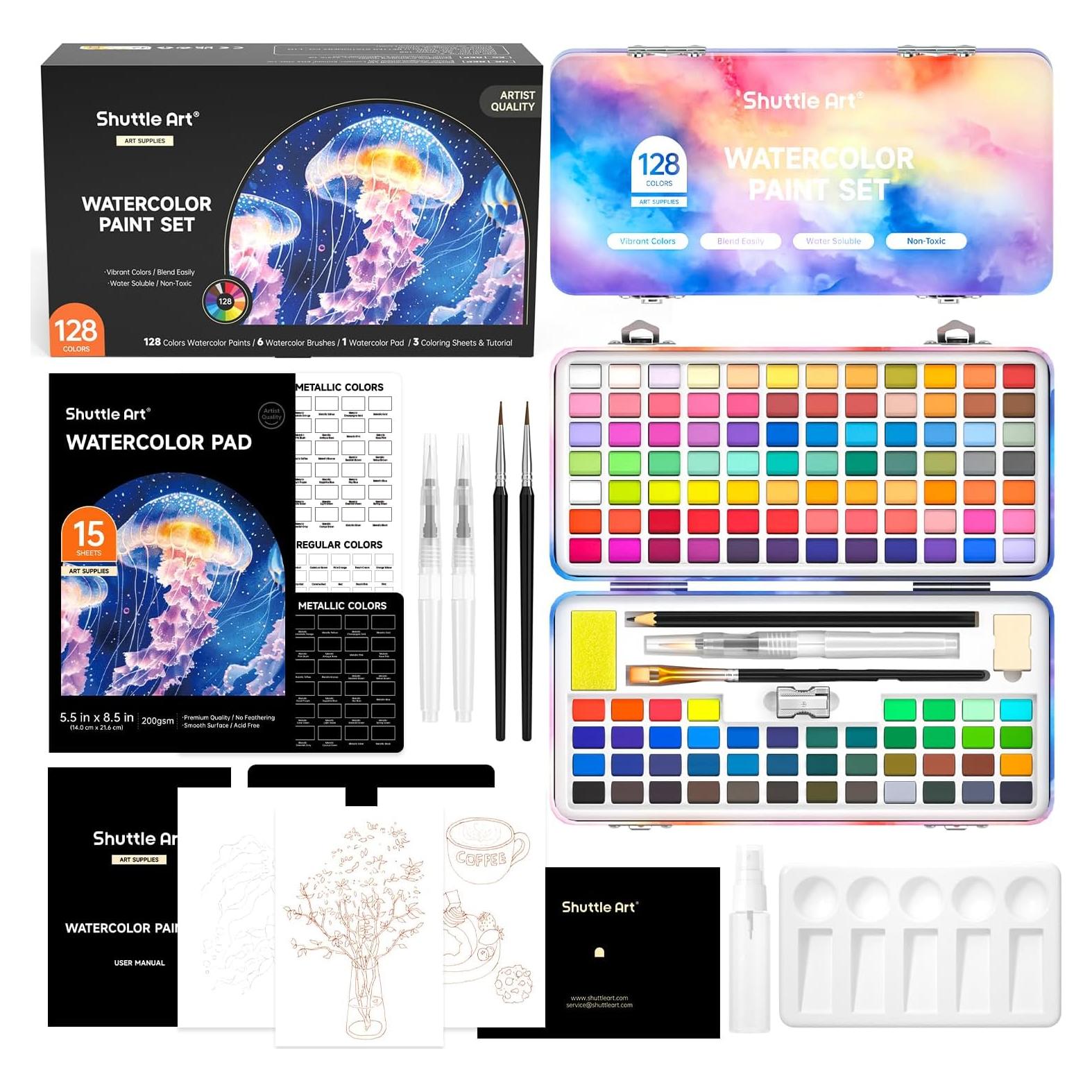Juego de Pintura Acuarela Shuttle Art 128 Colores y Herramientas