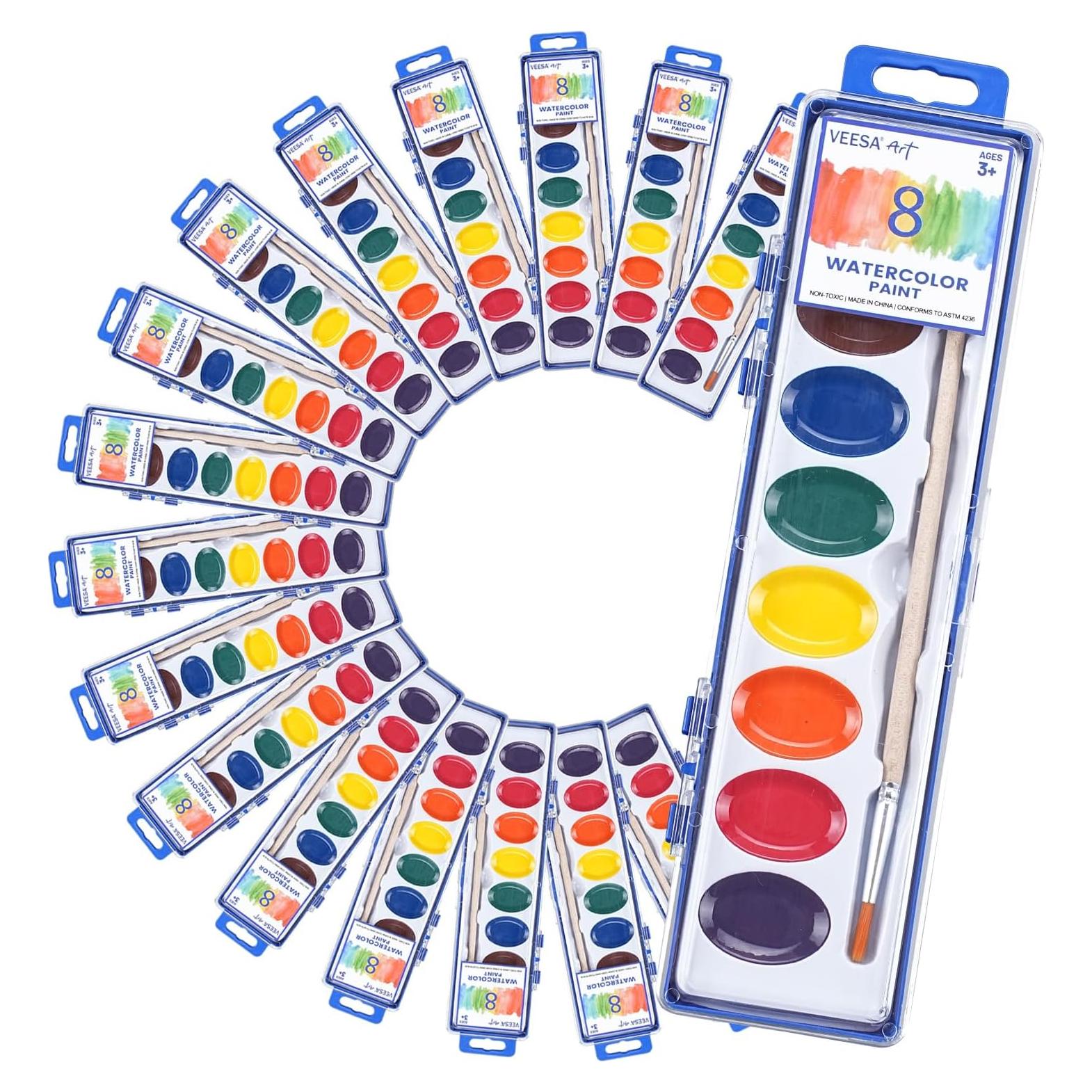 Juego de Pinturas Acuareladas VEESA 24 Piezas Lavables 8 Colores