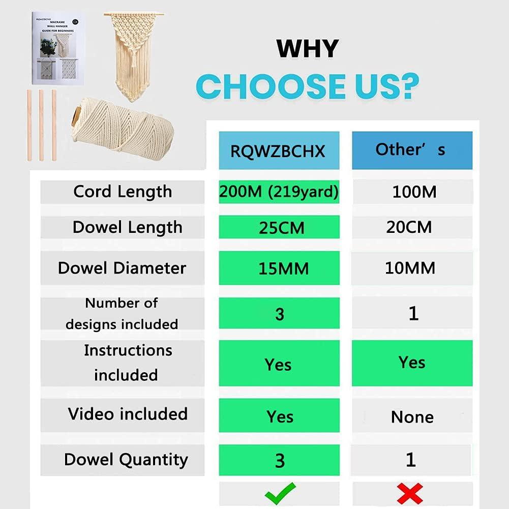 Kit de Colgantes de Macramé RQWZBCHX - 200m Cordón y 3 Varillas