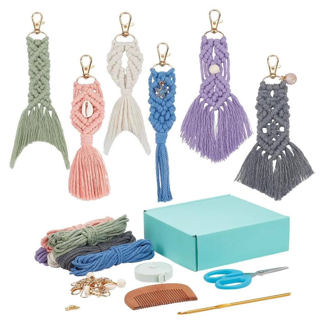 Kit de llavero de macramé ACRNIGHEET 6 piezas boho oceánico