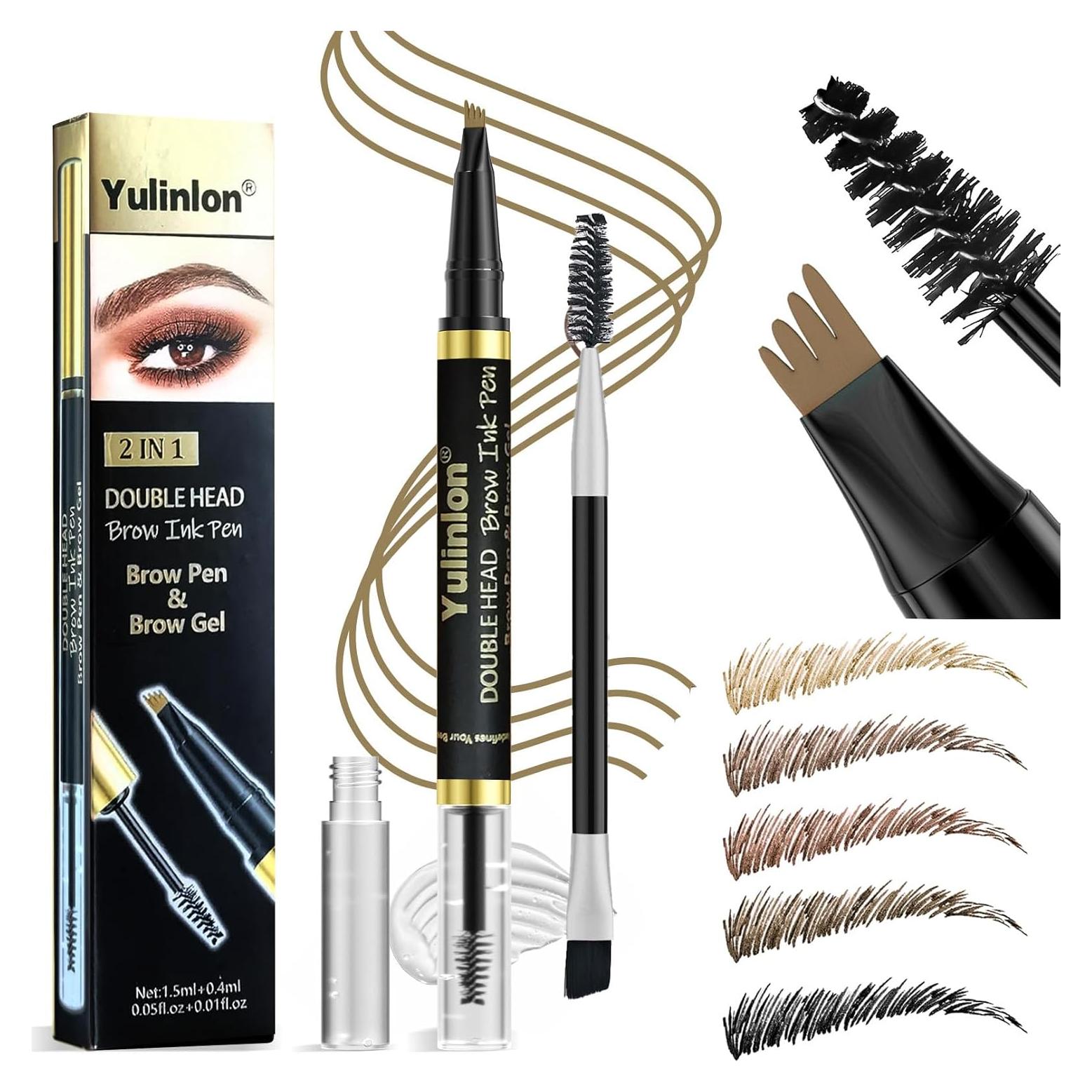 Lápiz y Gel de Cejas 2 en 1 Yulinlon Marrón Oscuro