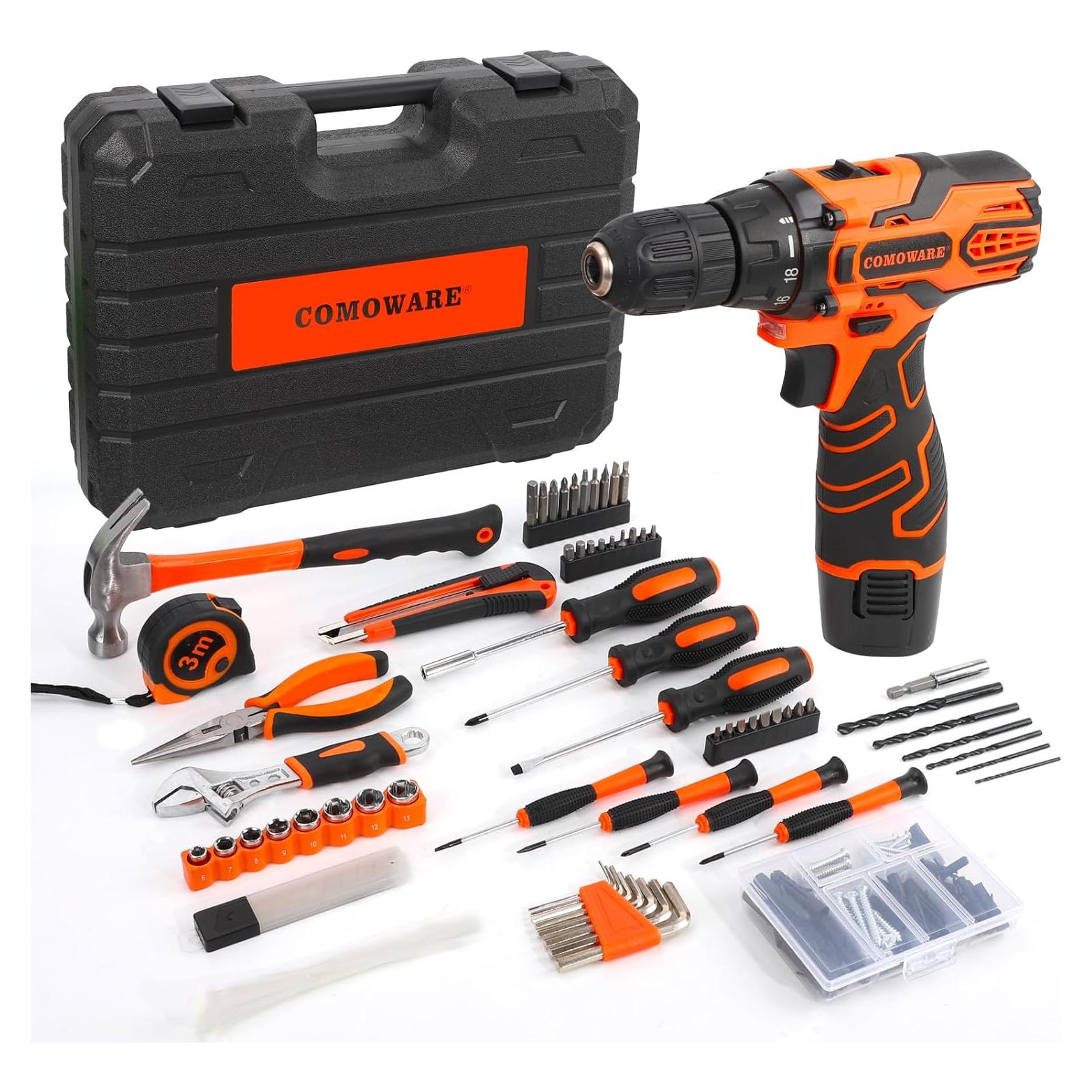 Kit de Herramientas COMOWARE 195 Piezas con Taladro 12V