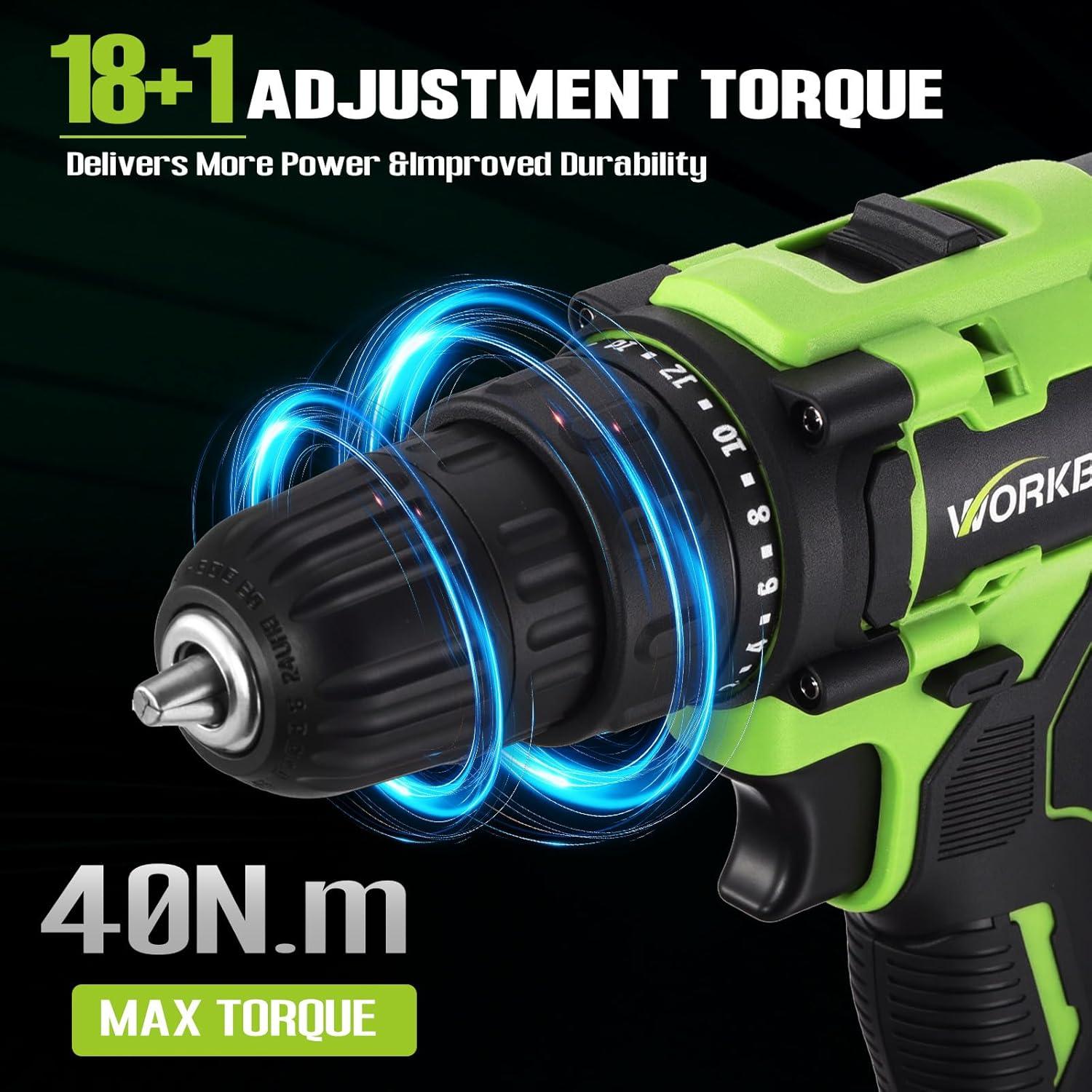 Taladro Inalámbrico WORKBLESS 21V con Batería y 28 Accesorios