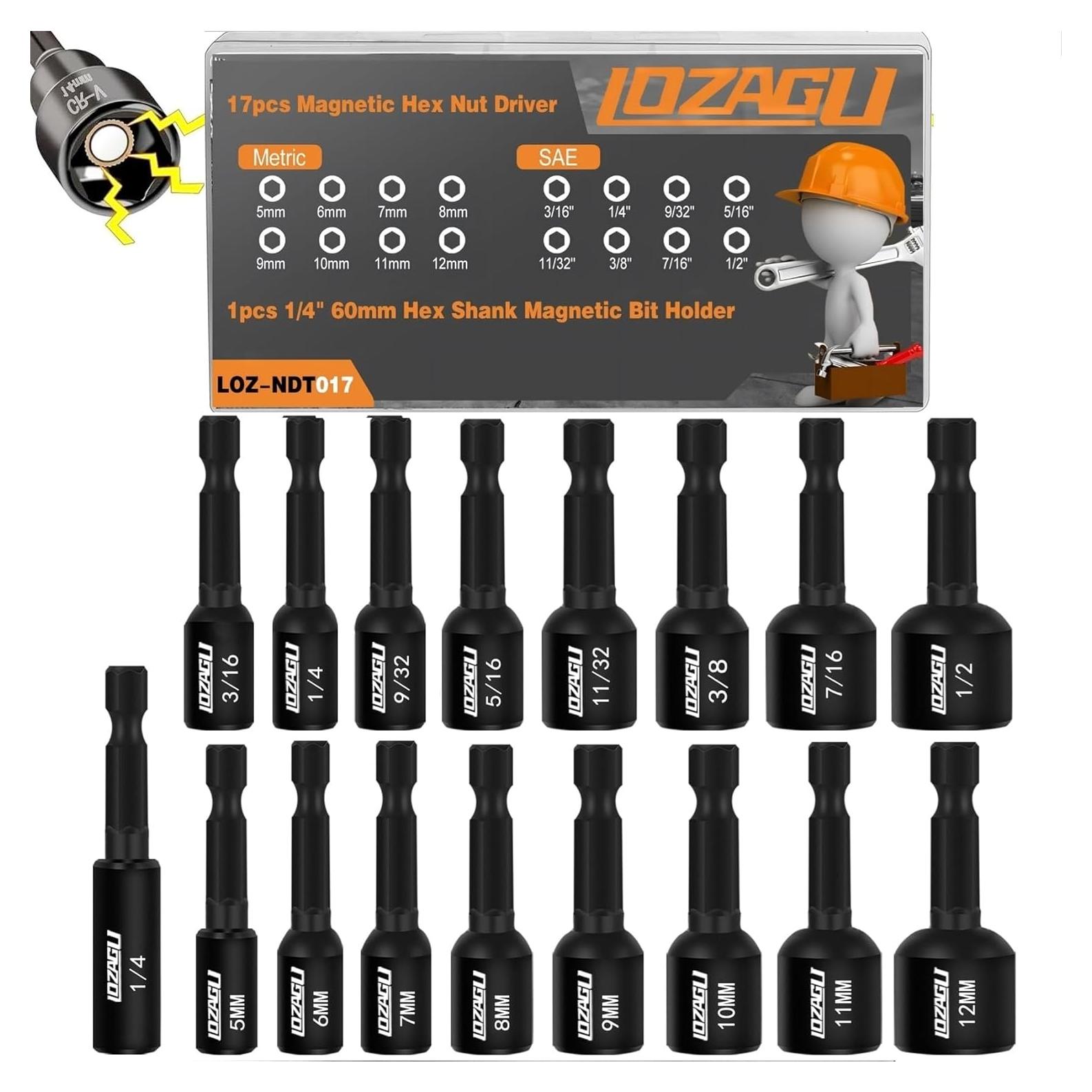 Juego de Destornillador Magnético LOZAGU 17PCS SAE y Métrico