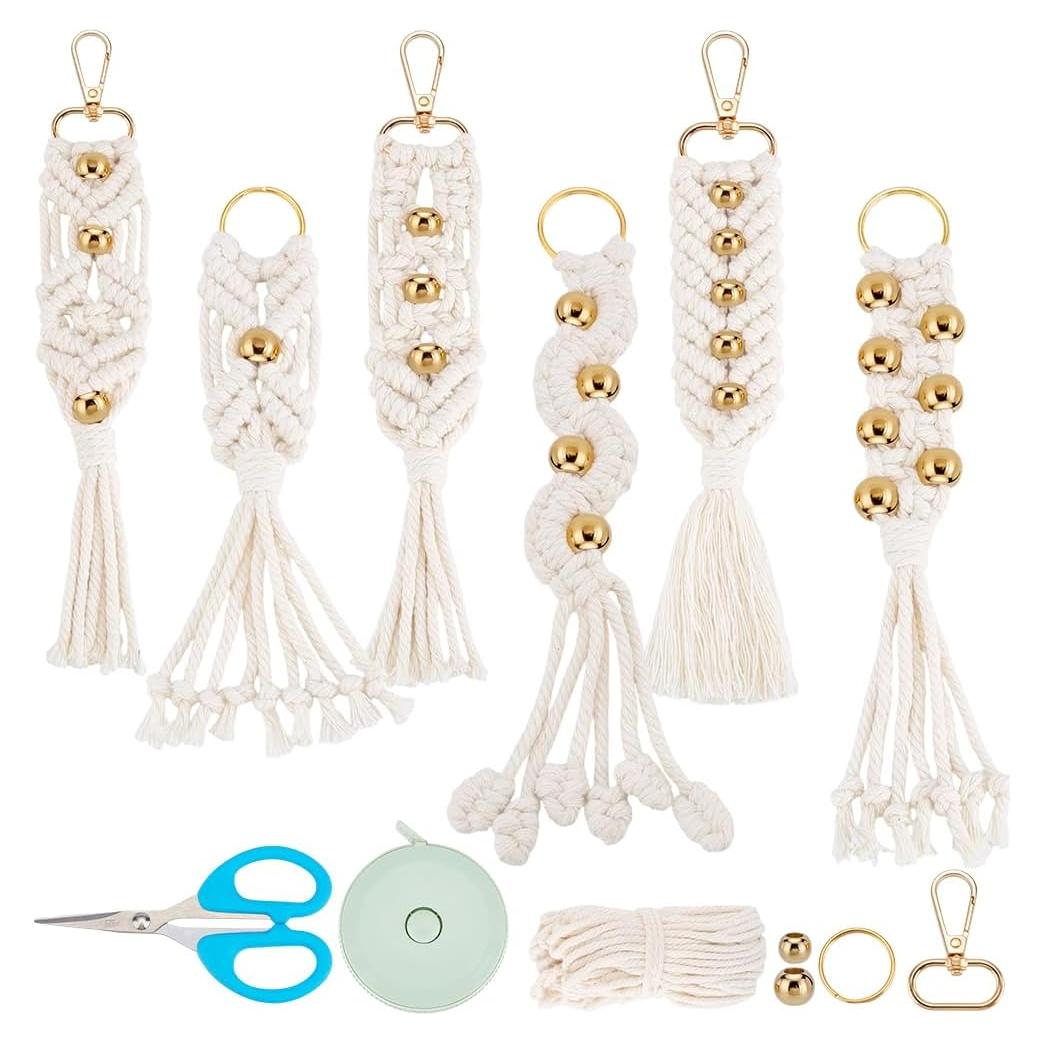 Kit de Llaveros de Macramé INFUNLY 6 Piezas con Cuentas